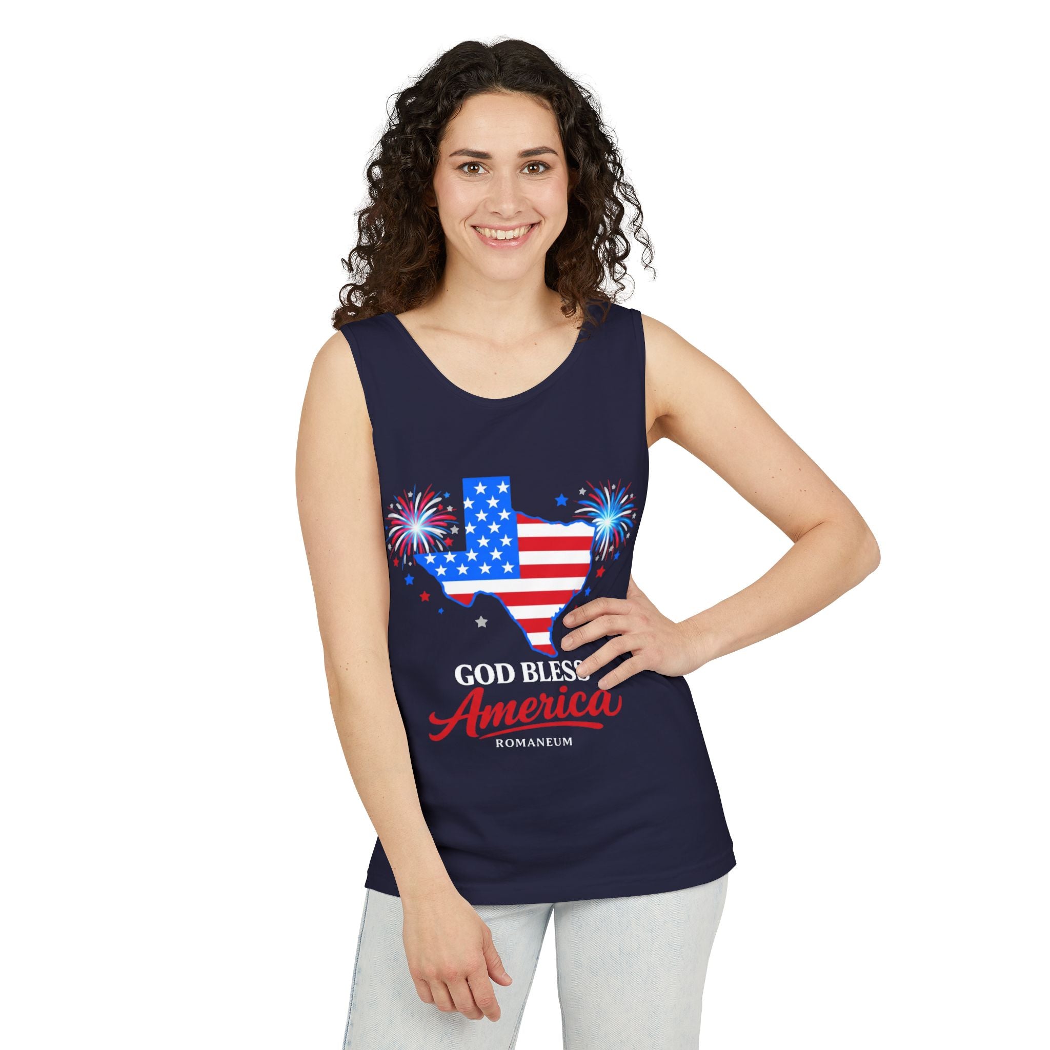 Romaneum Texas Flag Map God Bless America Tank Top | Patriotic 4th of July