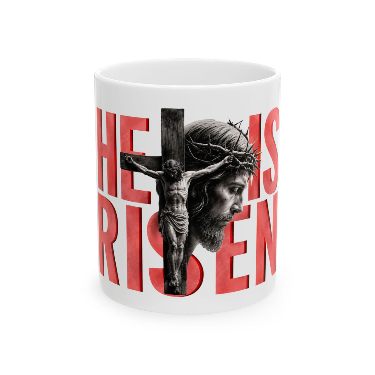 He Is Risen Ceramic Mug – Easter Coffee Mug with Jesus Cross Design (11oz/15oz)