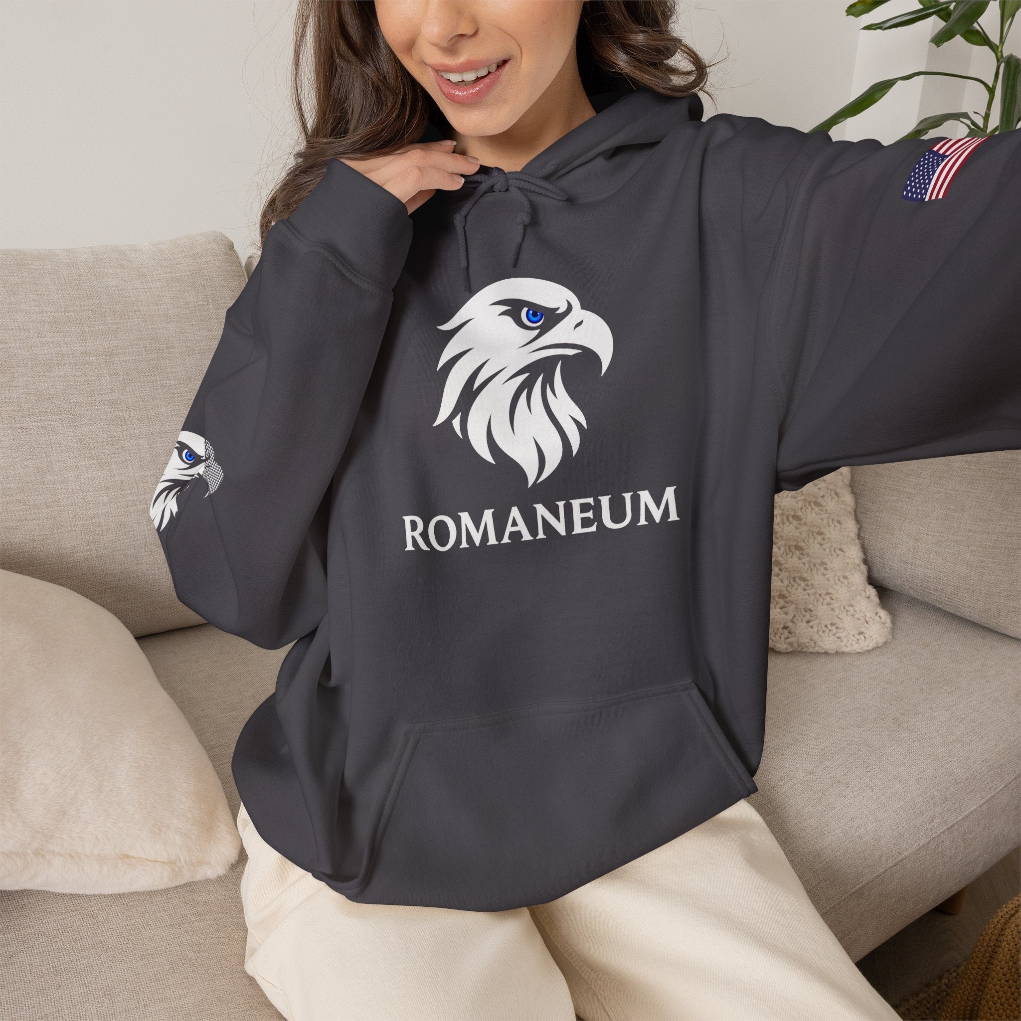 Romaneum Eagle Logo Hoodie | Romaneum School Crest, Patriotic Sleeve Design
