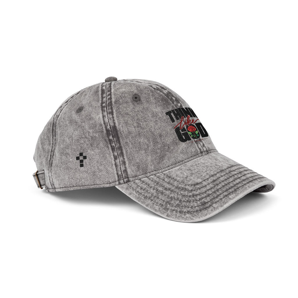 Vintage Embroidered Cap — "Think like God" Rose Hat