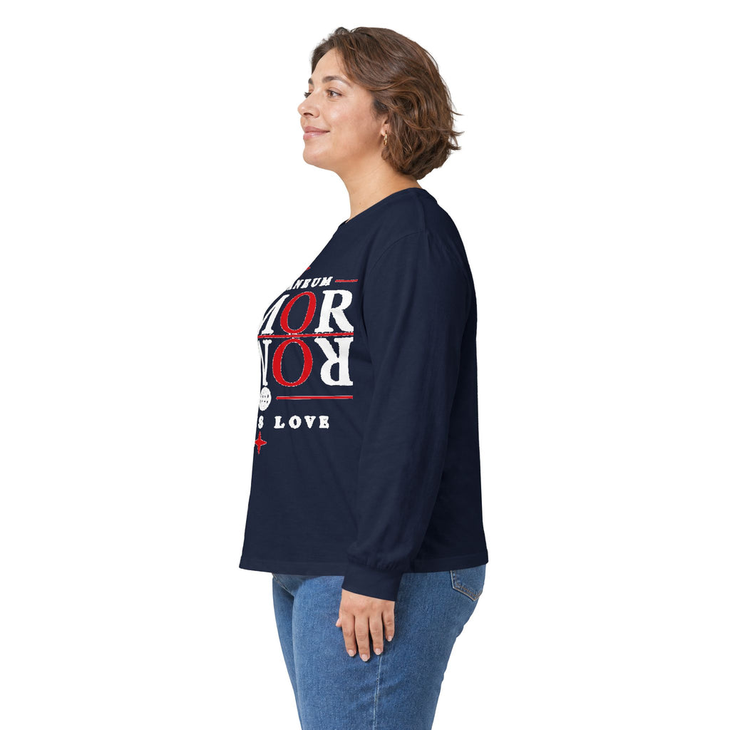 Long Sleeve Tee — "AMOR" Romaneum God Is Love Religious Graphic Shirt