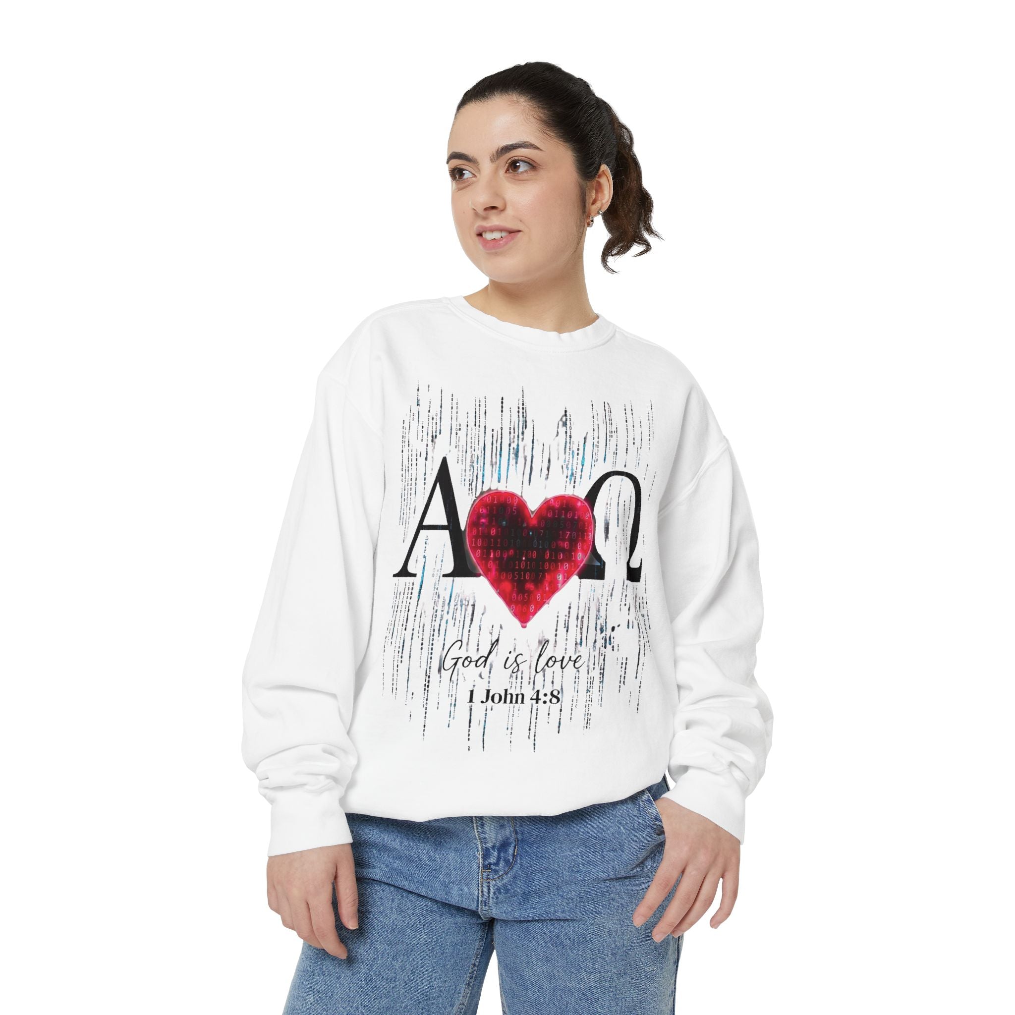 Alpha Omega Heart design sweatshirt | God is Love 1 John 4:8 RomanEum
