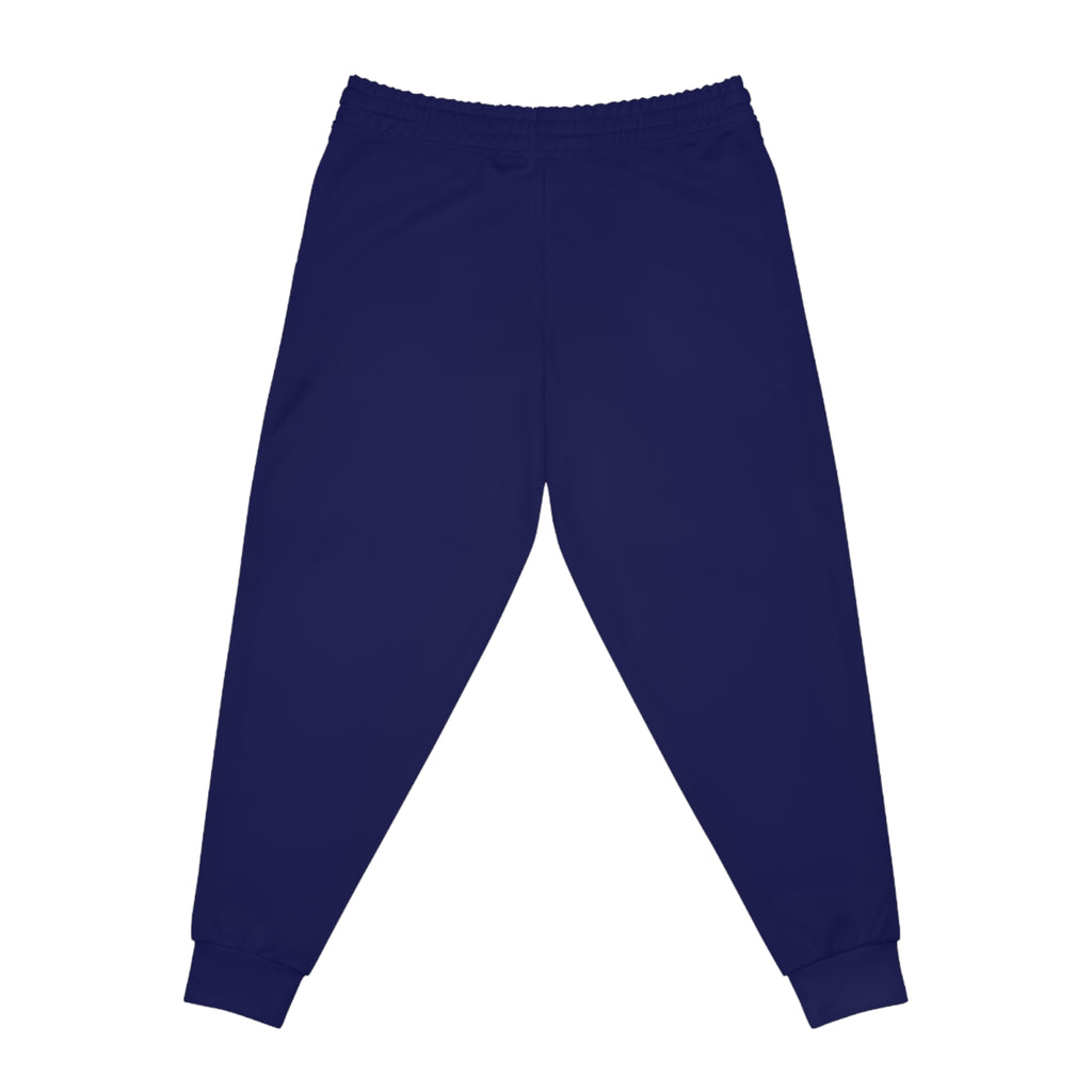 Romaneum Navy Athletic Joggers — Logo Track Pants with Side Text