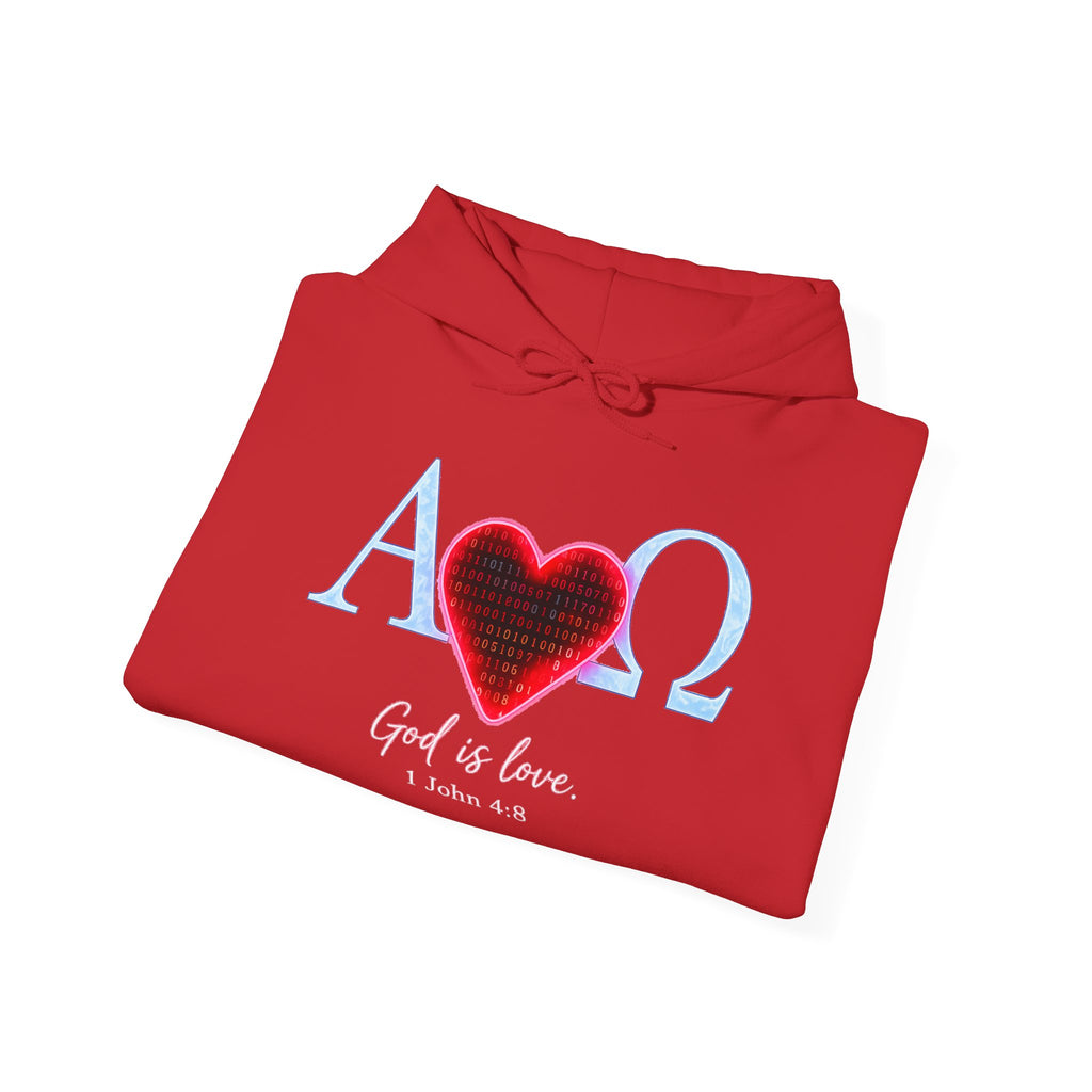 Romaneum Alpha Omega Heart Hoodie | God is Love 1 John 4:8 Christian Hoodie