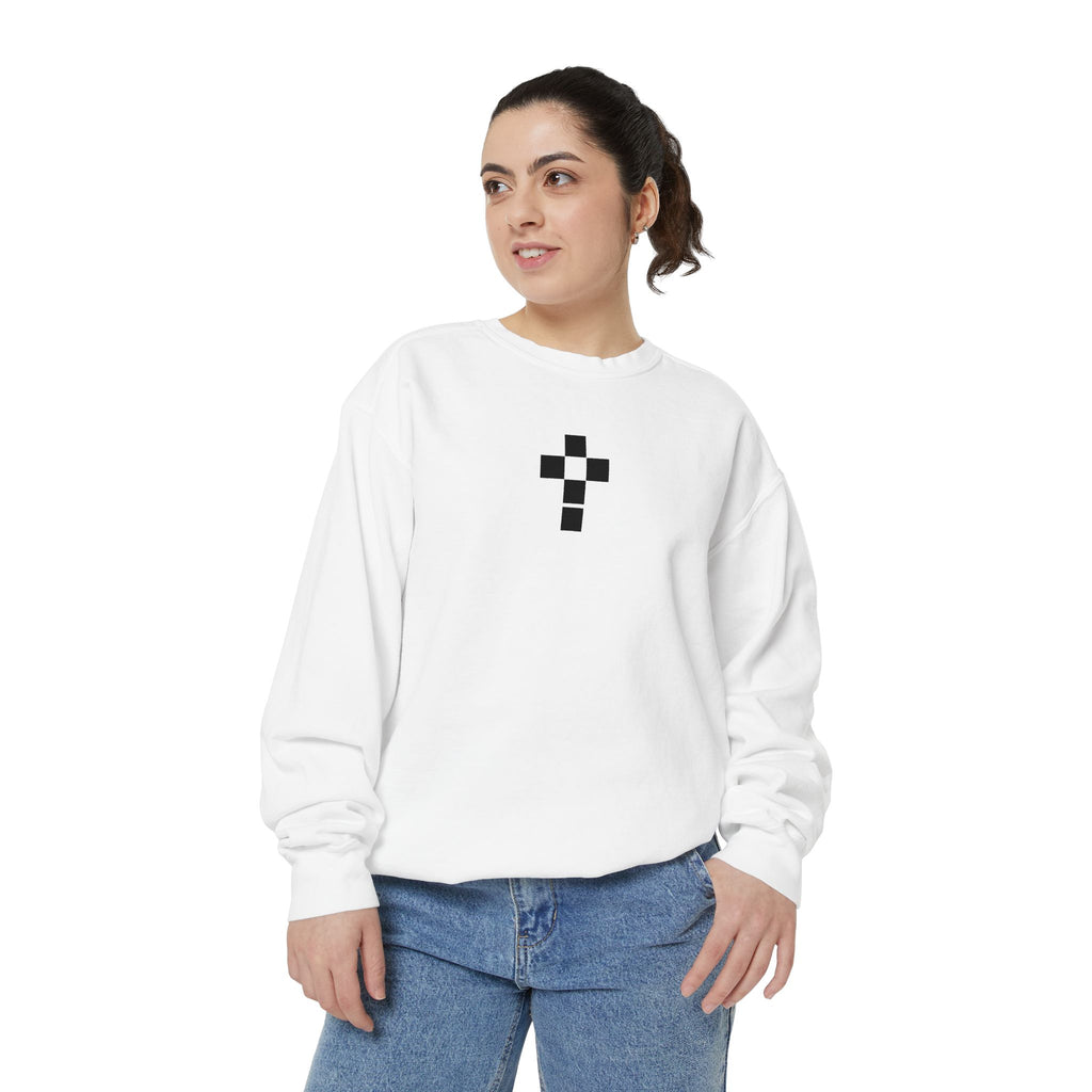Romaneum Checkerboard Cross Sweatshirt | Minimal Religious Crewneck