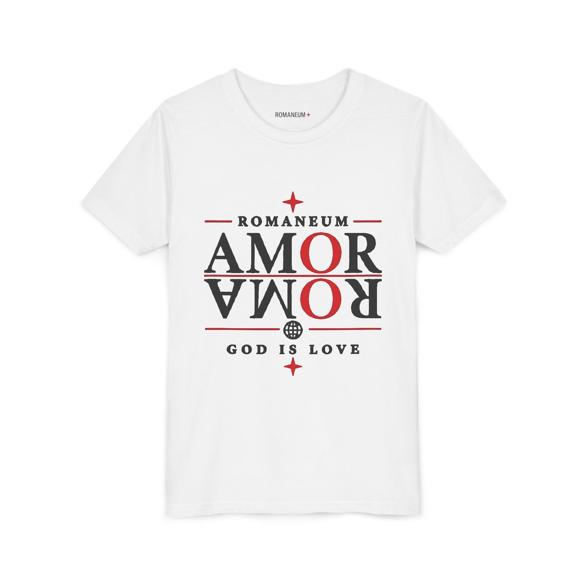 Youth Tee — ROMANEUM “AMOR / ROMA” God Is Love Graphic