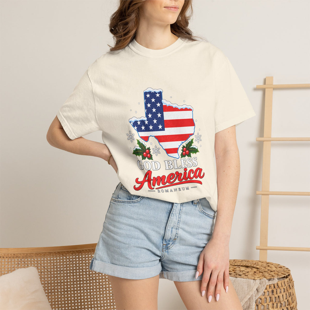 God Bless America Christmas Texas Flag T-Shirt