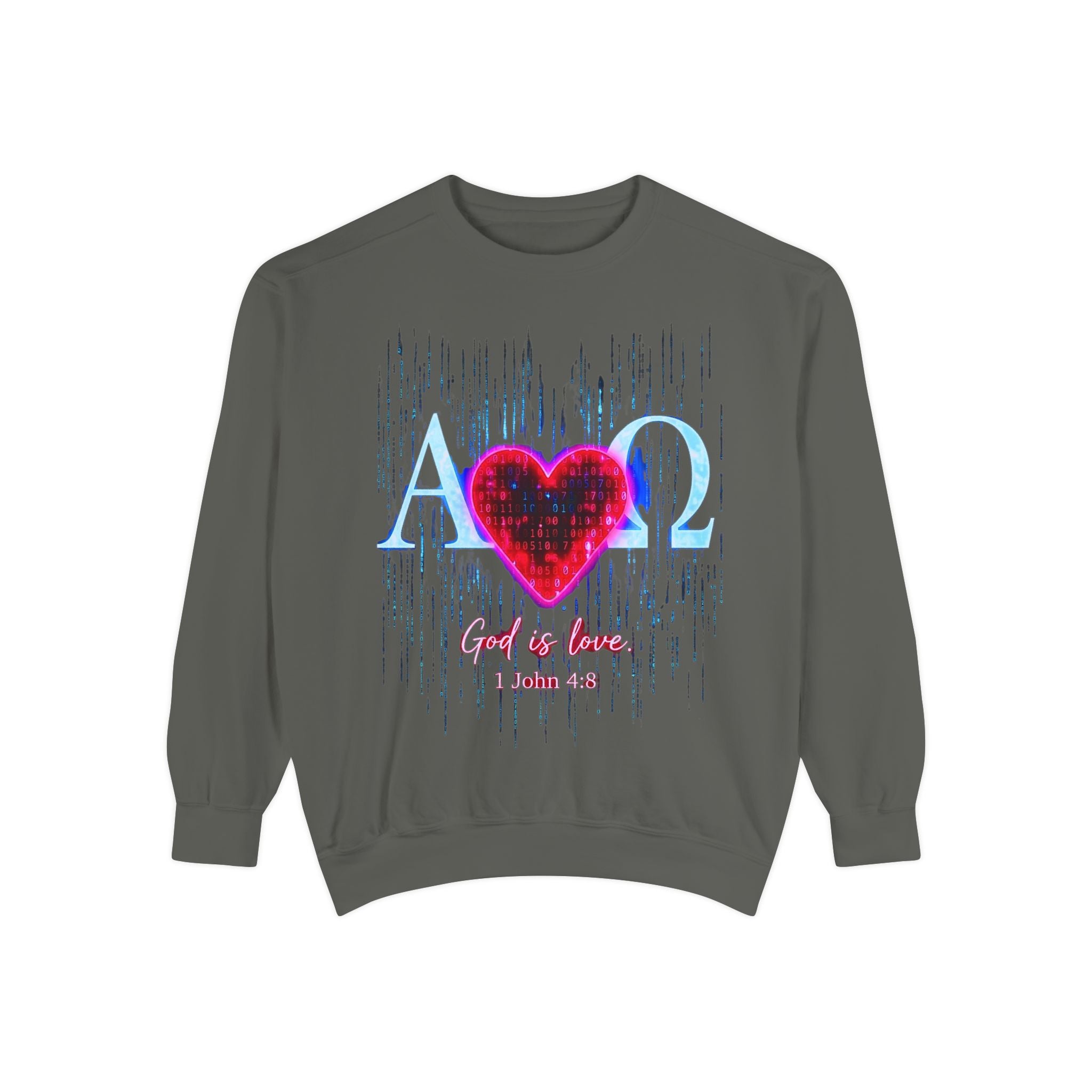 Alpha Omega Heart design sweatshirt | God is Love 1 John 4:8 RomanEum