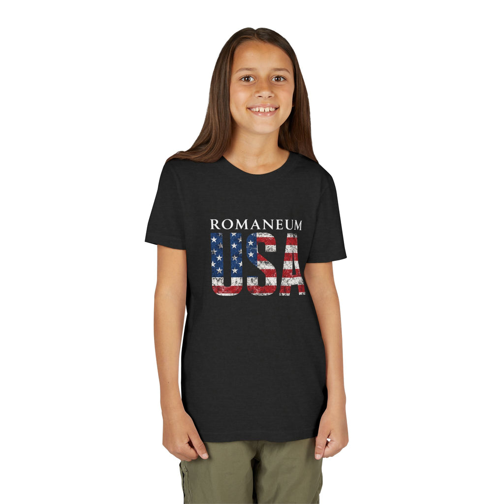 Youth USA Flag Tee — "Romaneum" Patriotic Kids T‑Shirt