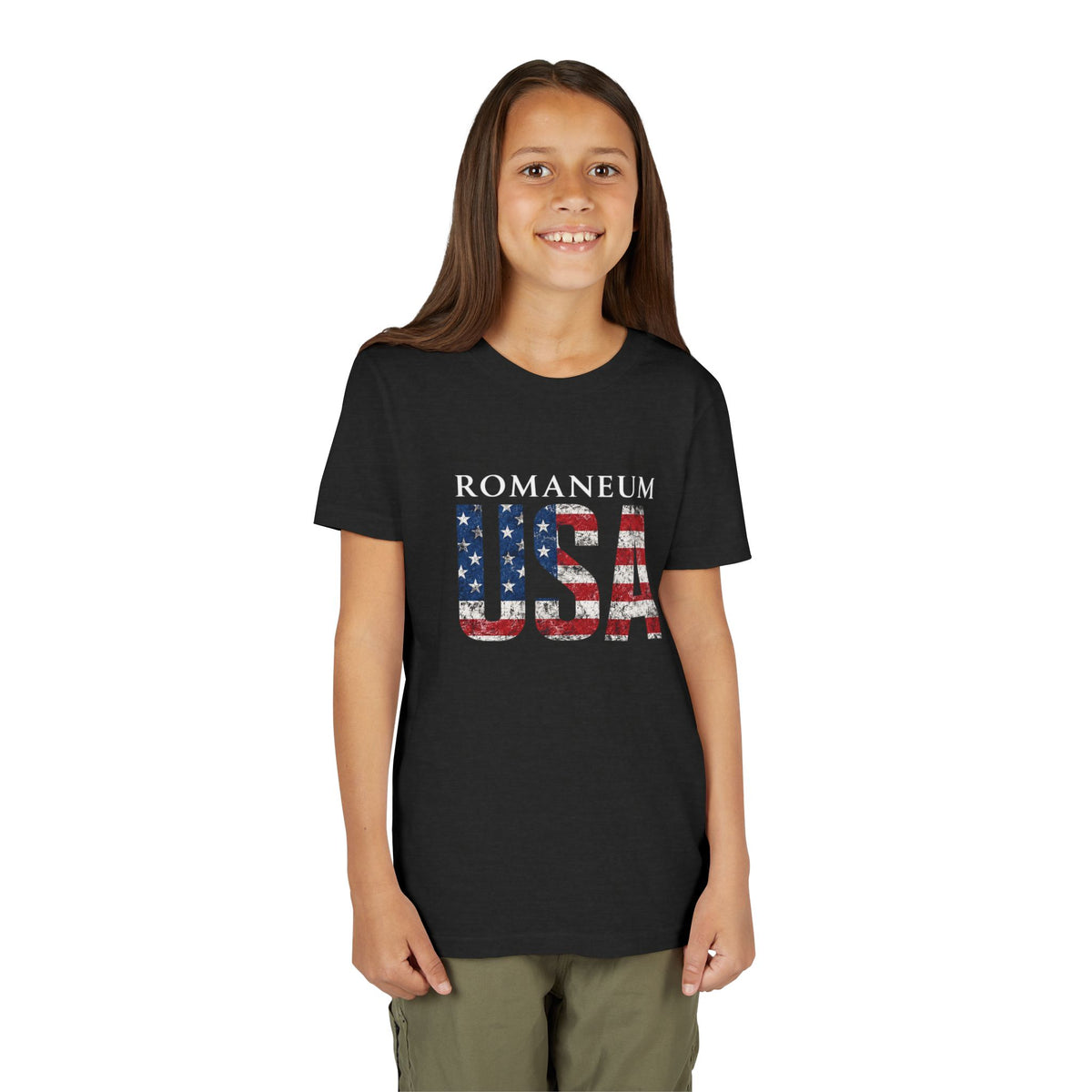 Youth USA Flag Tee — "Romaneum" Patriotic Kids T‑Shirt