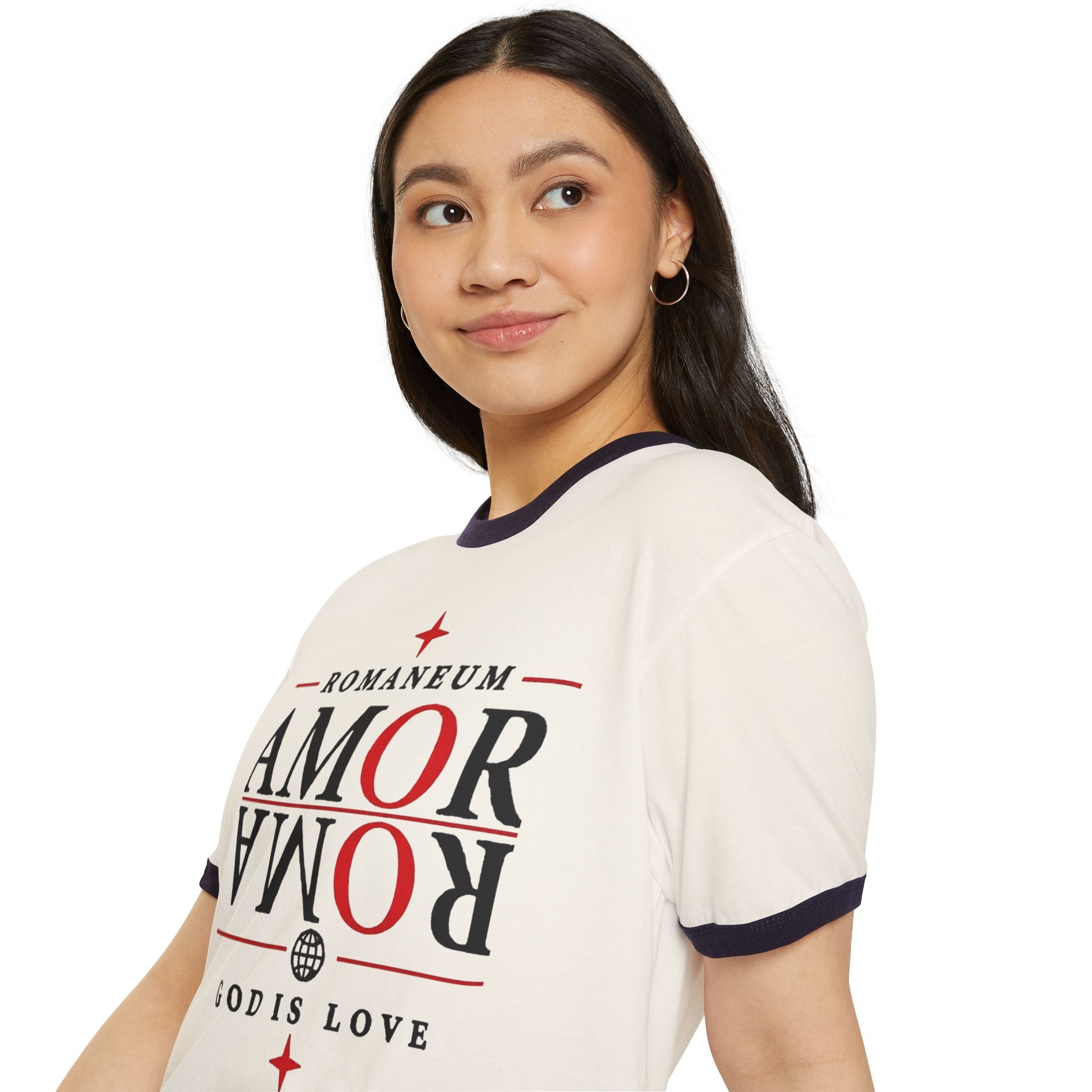 Romaneum "AMOR/ROMA" Ringer Tee — God Is Love Christian T‑Shirt