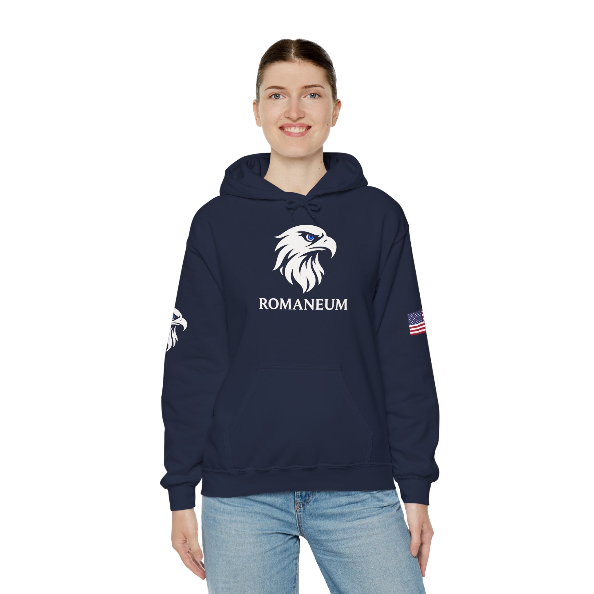 Romaneum Eagle Logo Hoodie | Romaneum School Crest, Patriotic Sleeve Design