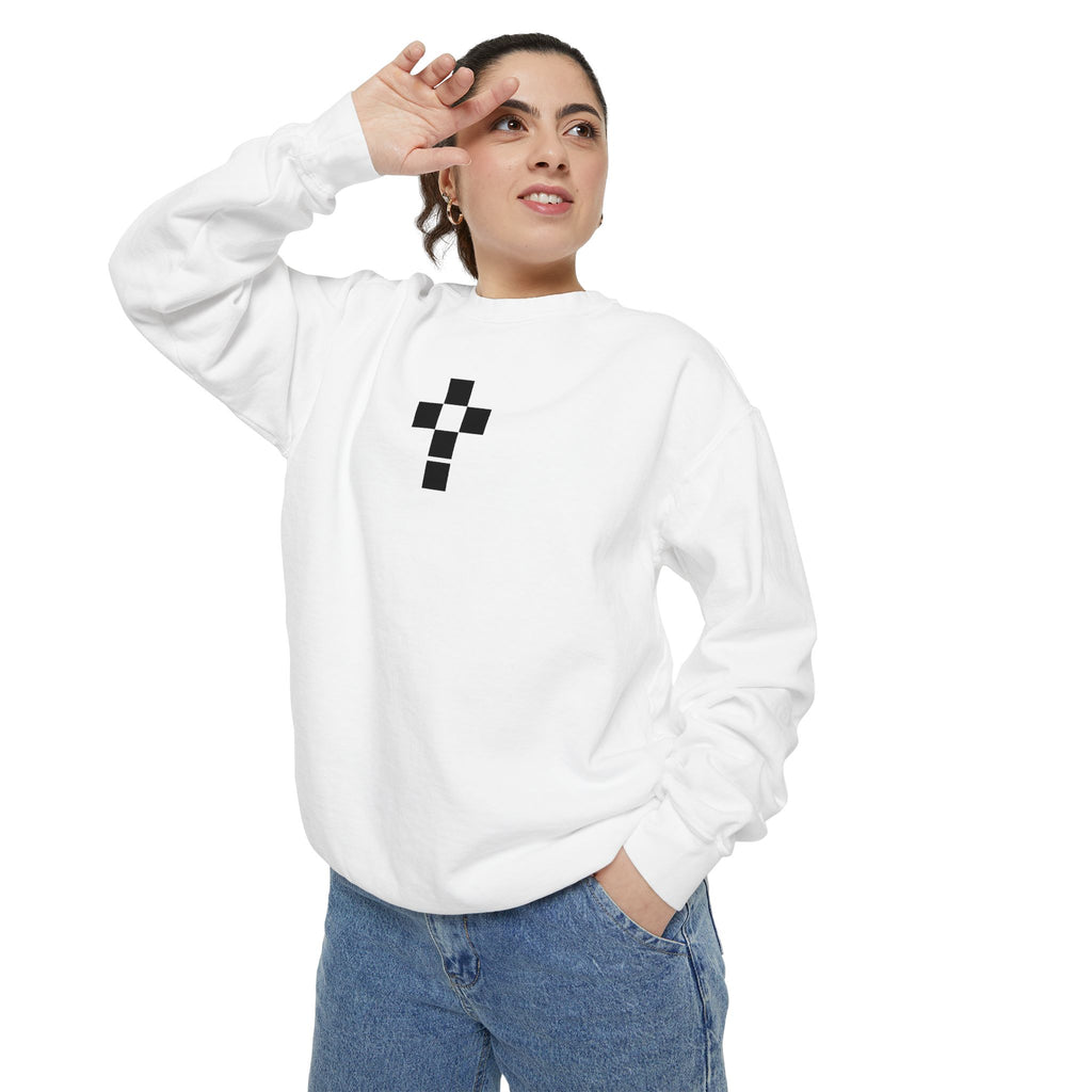 Romaneum Checkerboard Cross Sweatshirt | Minimal Religious Crewneck
