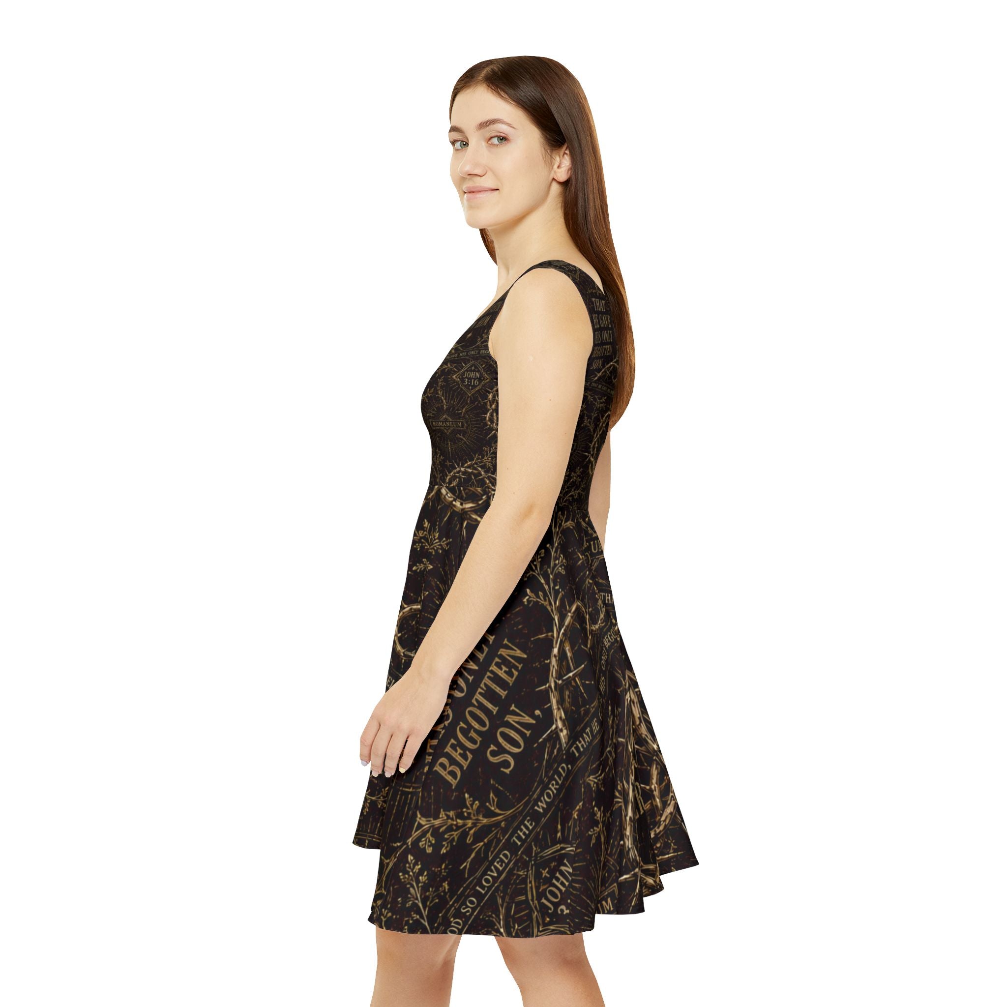 Vintage Gothic Script Skater Dress — Barbed Vine AOP