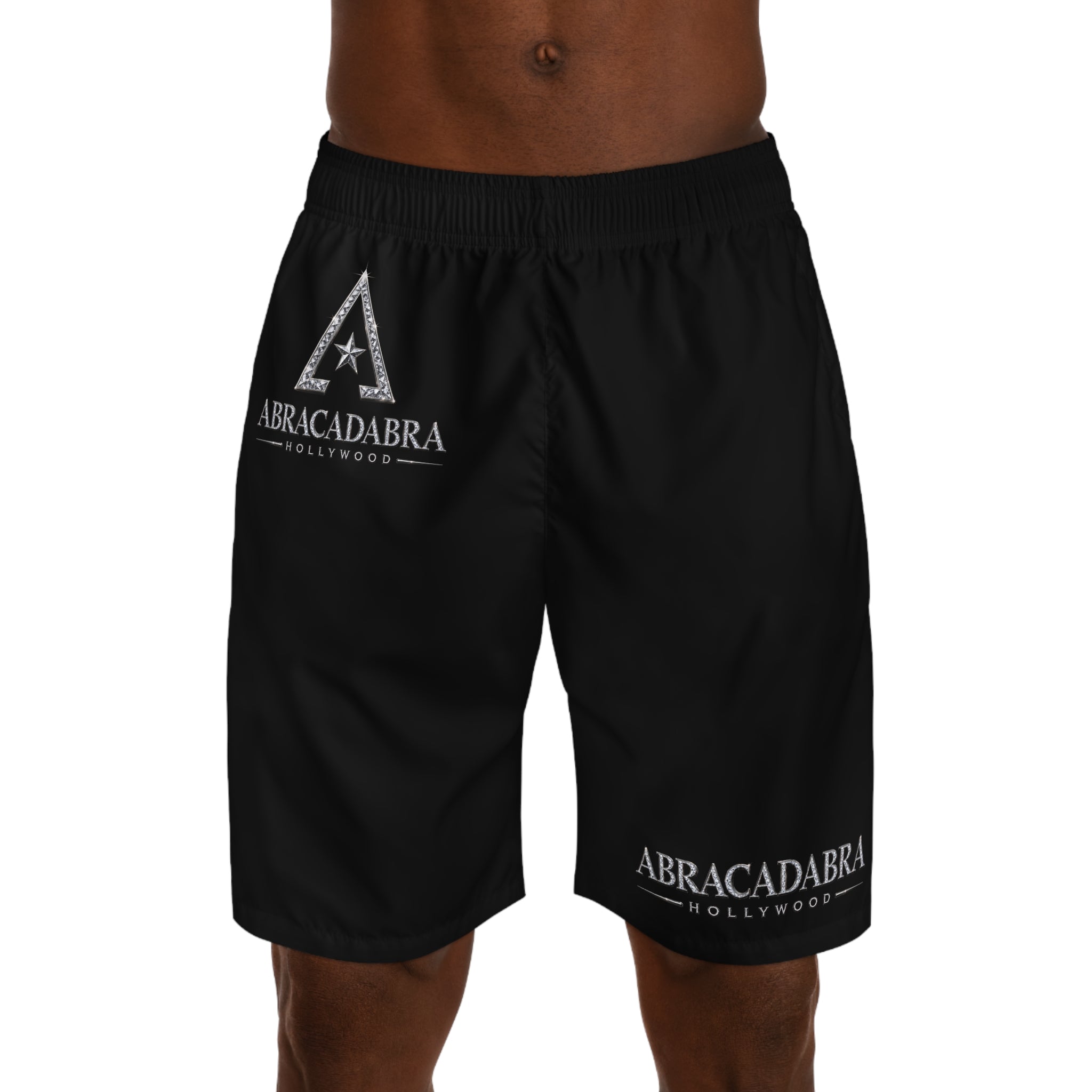 Abracadabra Hollywood Men's Jogger Shorts — Black Logo Athletic Shorts