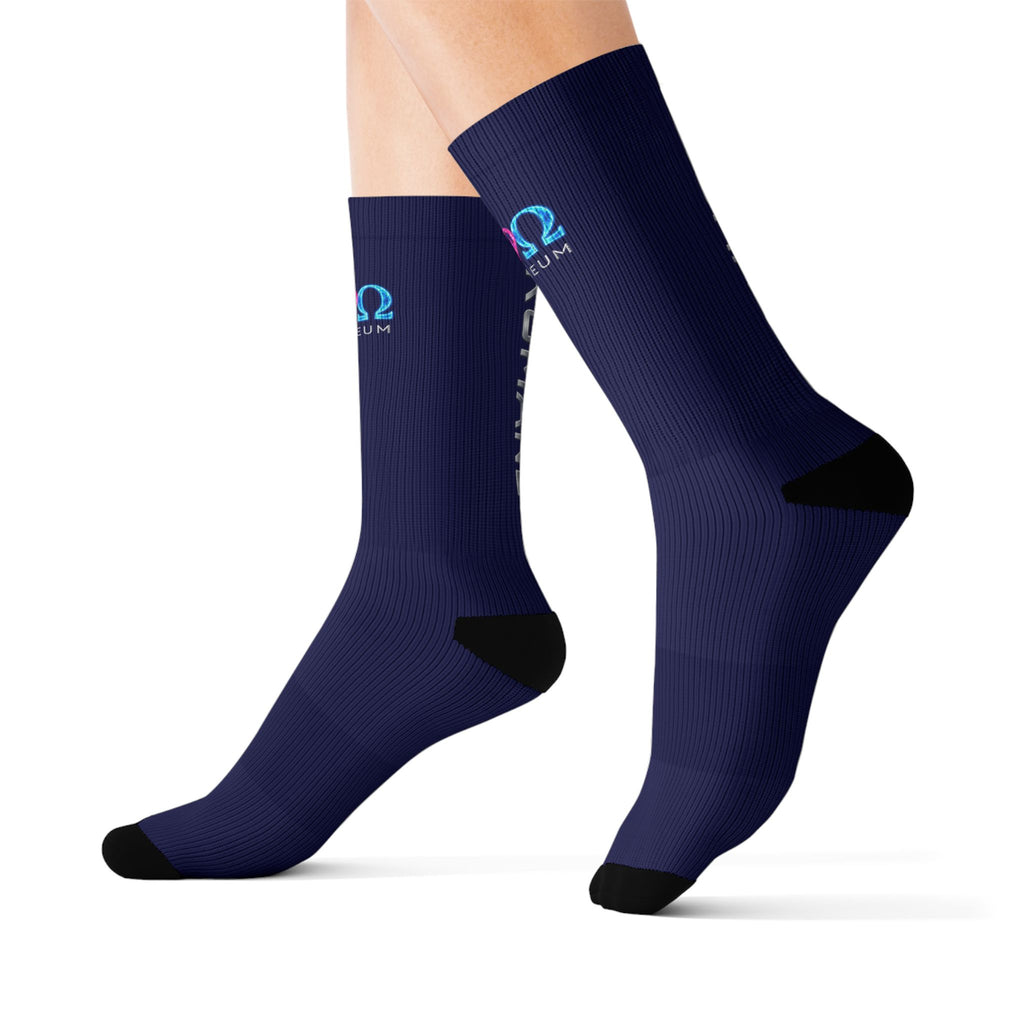 Navy Sublimation Crew Socks — ROMANEUM Logo Athletic Socks