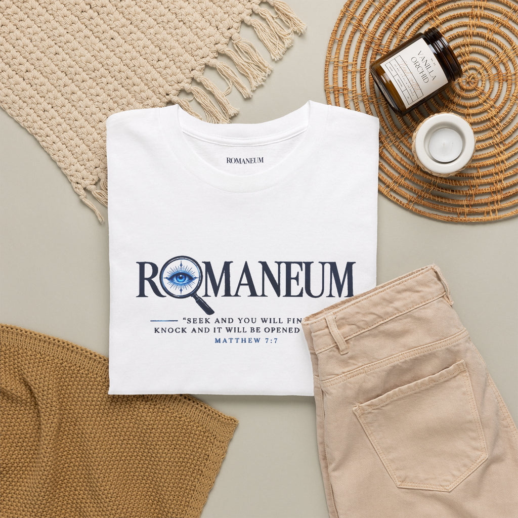 Romaneum Seek Logo Tee — Classic Romaneum-Inspired Graphic T-Shirt