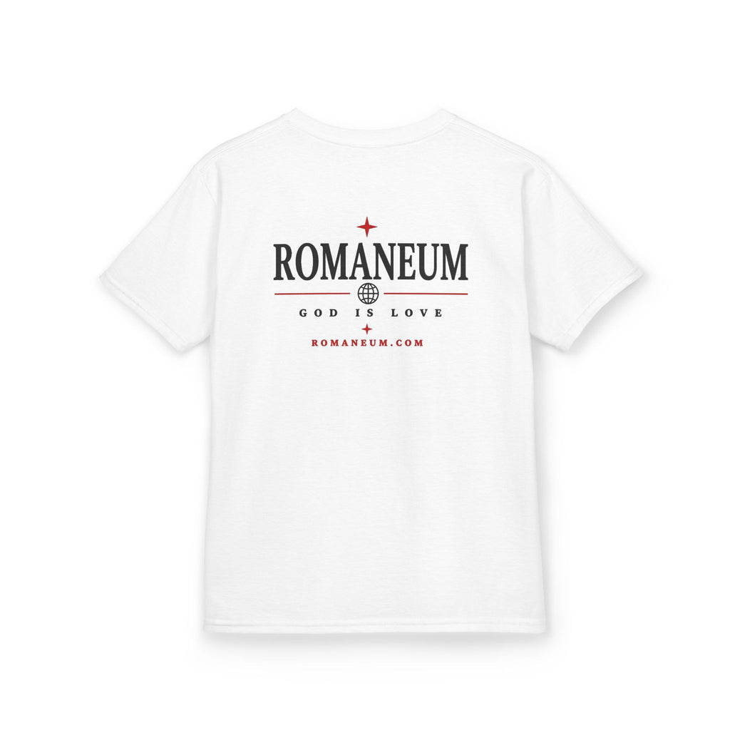 Kids Tee — "Amor Roma / God is Love" Religious Graphic Shirt