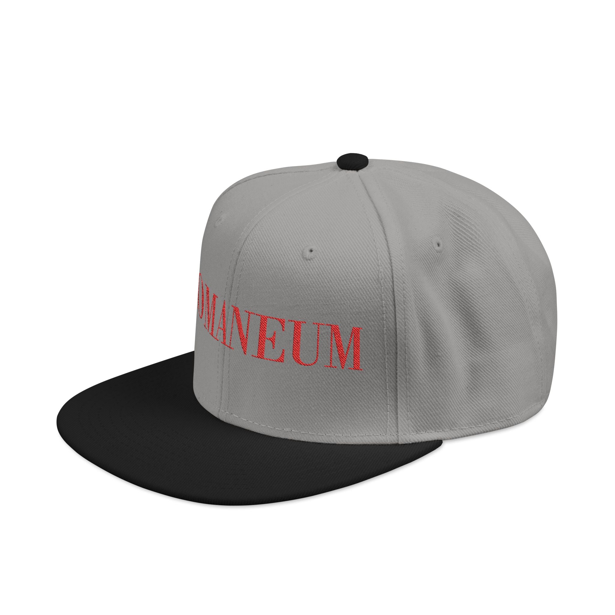 Embroidered Snapback Cap — Red Vintage 'ROMANEUM' Text