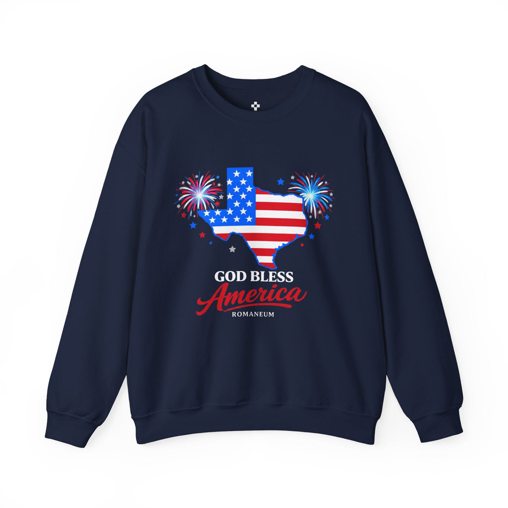 Romaneum God Bless America Flag Heart sweatshirt | Patriotic 4th of July crewneck