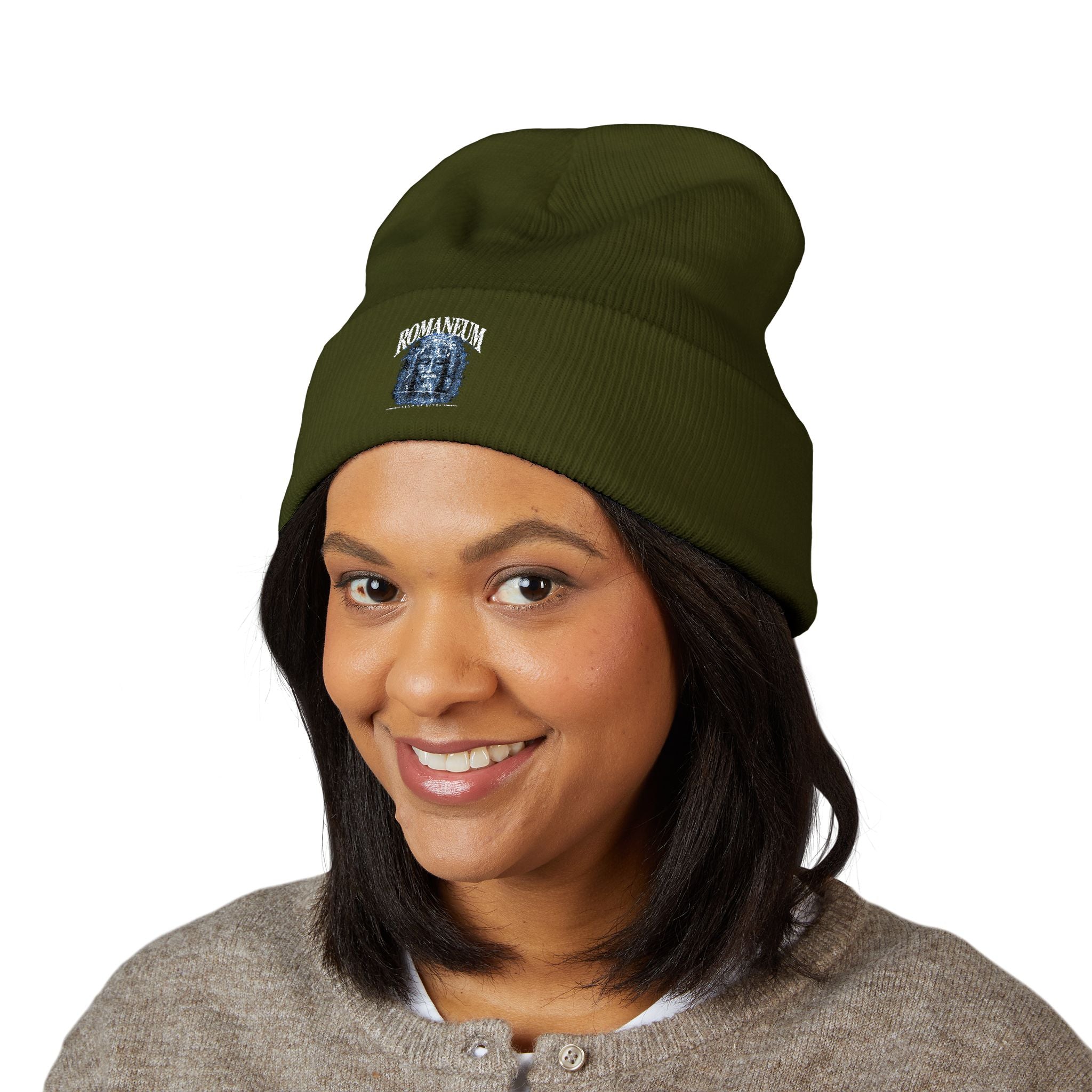 Embroidered 'ROMANEUM' Classic Cuffed Beanie —  Knit Cap