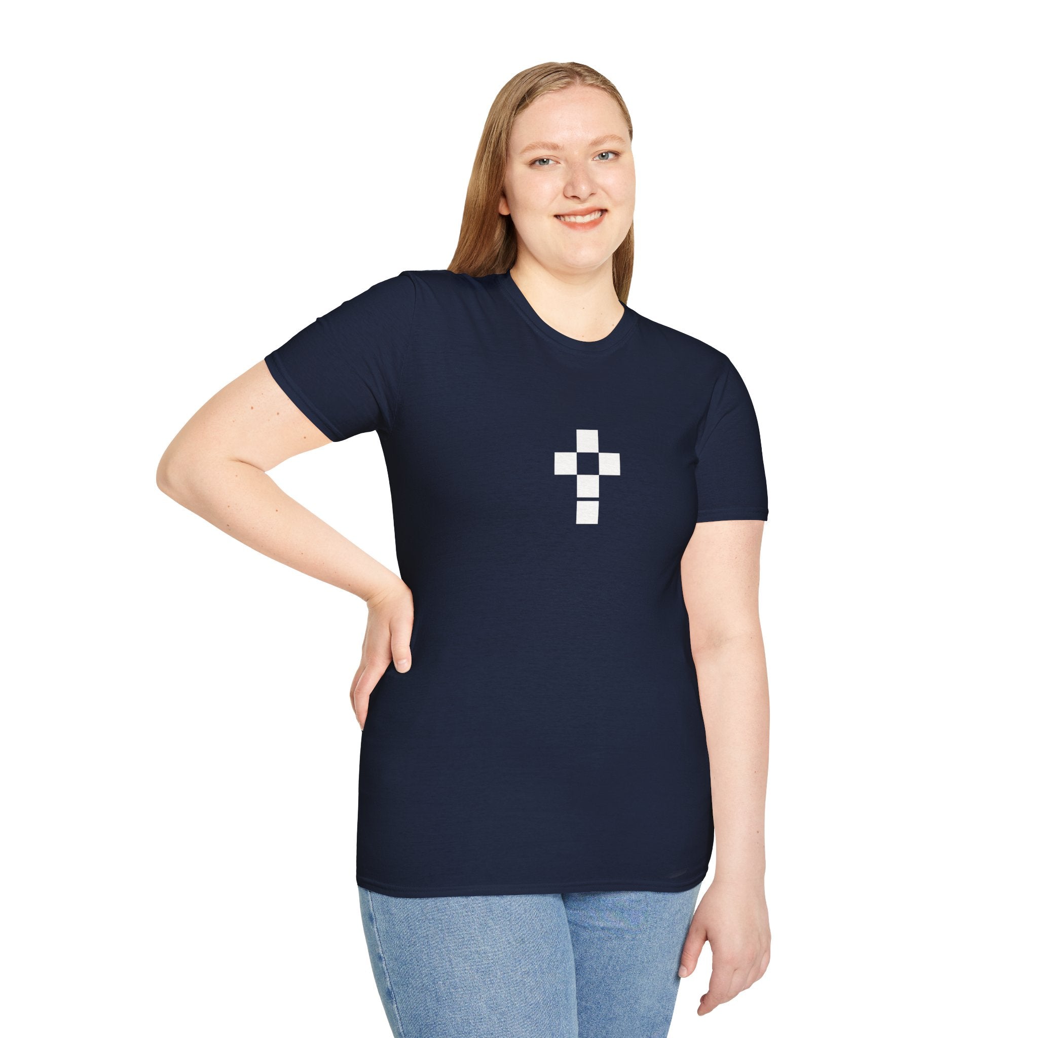 Romaneum Minimal Pixel Cross T-Shirt | Small Black Geometric Cross