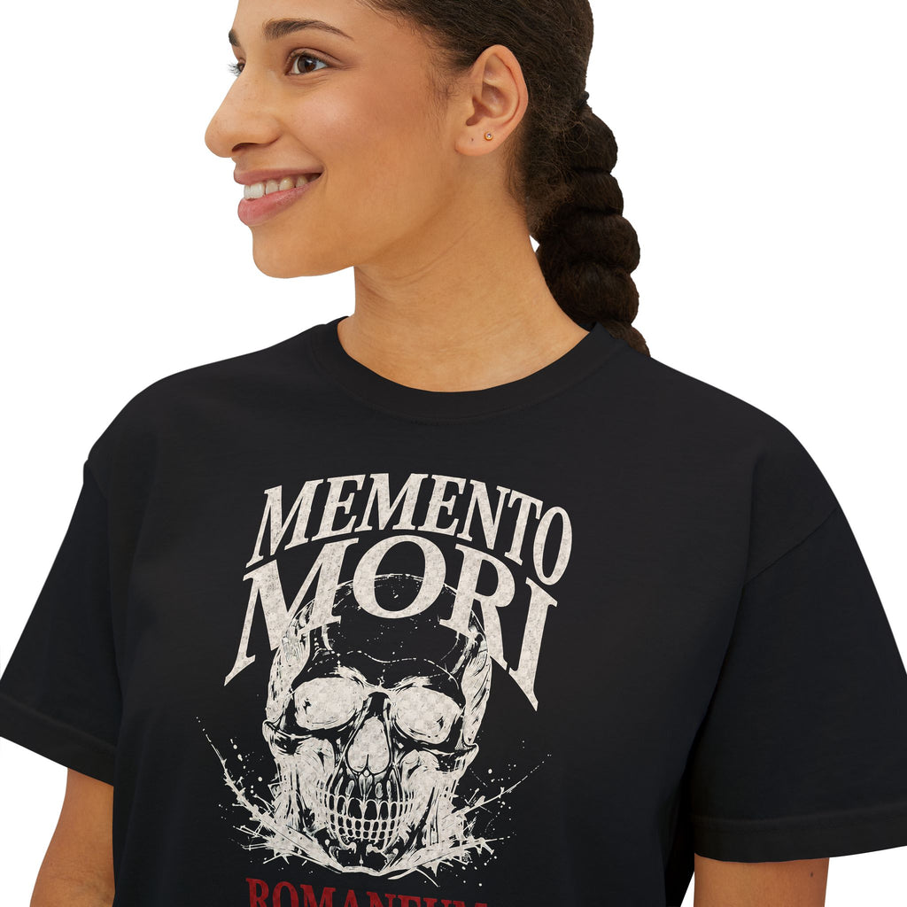 Memento Mori Boxy Tee — Vintage Skull Romaneum Graphic Shirt