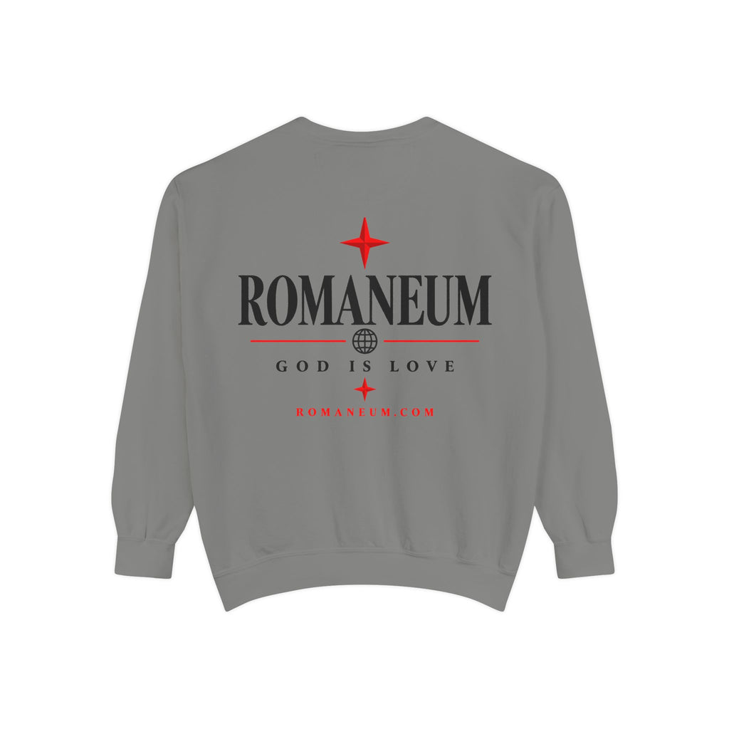 Romaneum Amor Crewneck Sweatshirt — "Amor Roma" Christian Graphic Sweatshirt