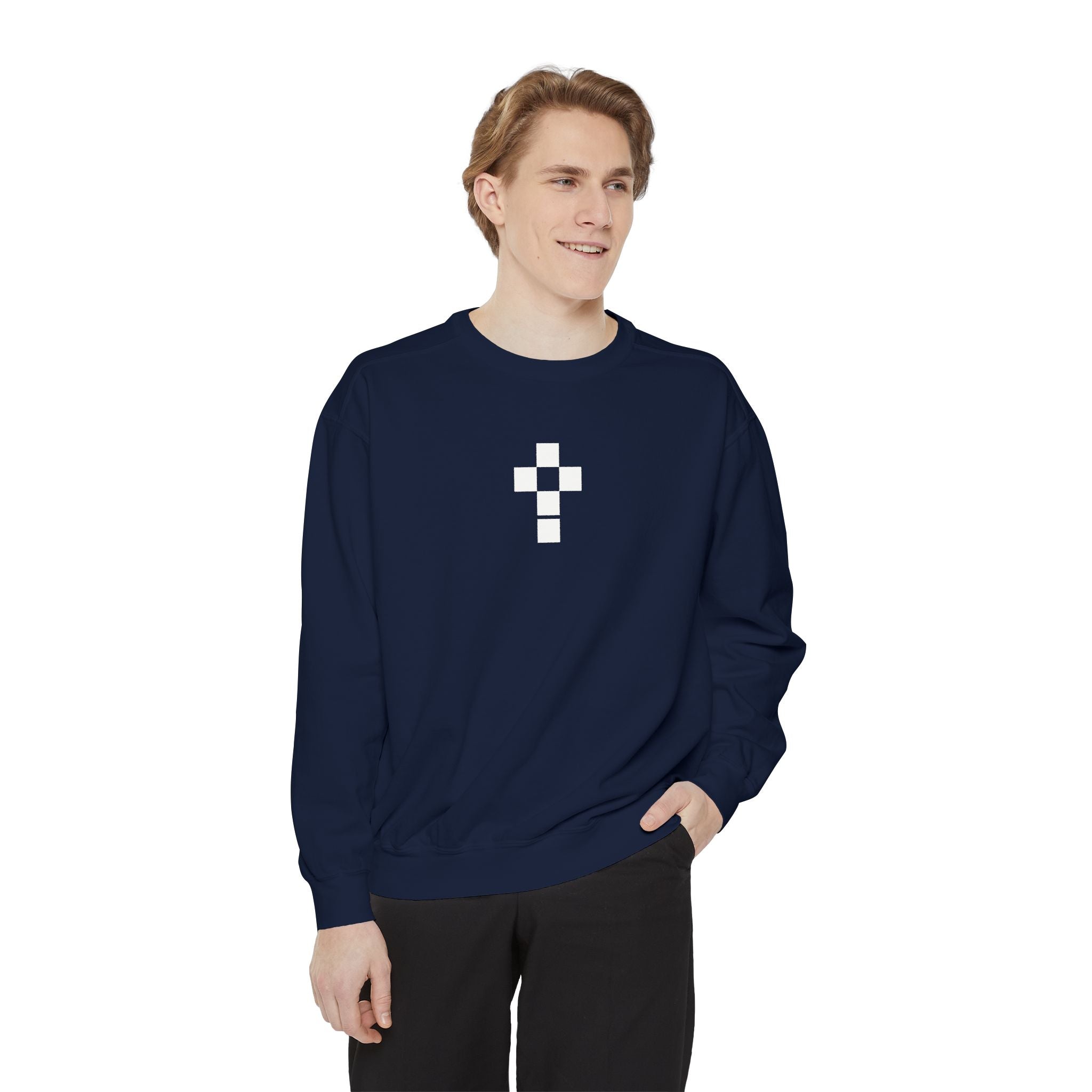 Romaneum Checkerboard Cross Sweatshirt | Minimal Religious Crewneck