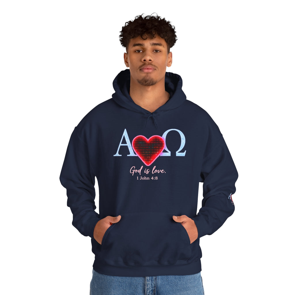 Romaneum Alpha Omega Heart Hoodie | God is Love 1 John 4:8 Christian Hoodie