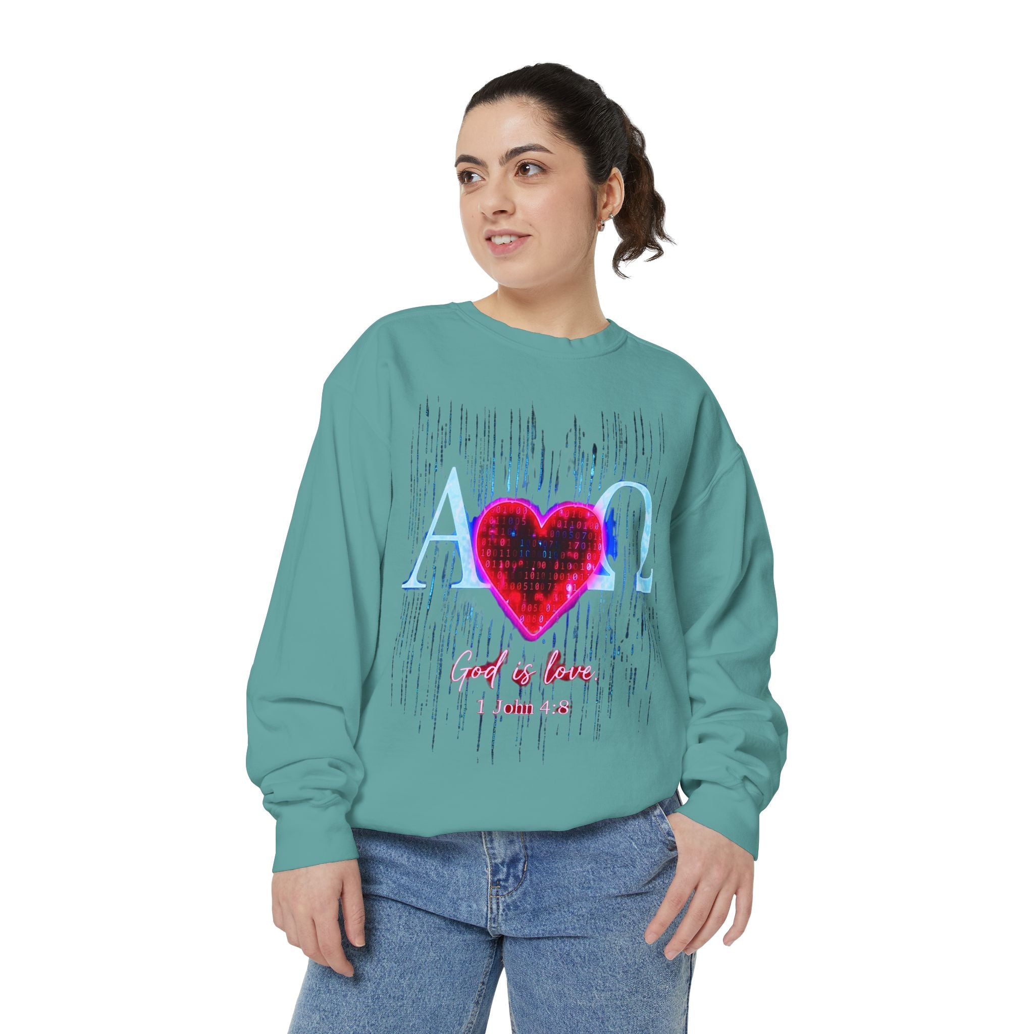 Alpha Omega Heart design sweatshirt | God is Love 1 John 4:8 RomanEum