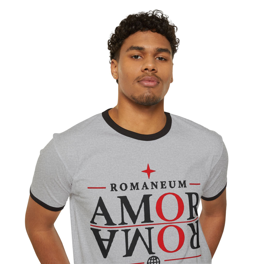 Romaneum "AMOR/ROMA" Ringer Tee — God Is Love Christian T‑Shirt