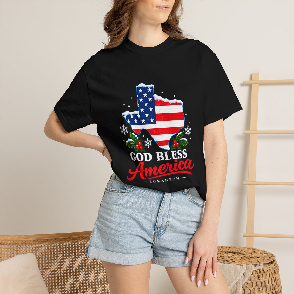 God Bless America Christmas Texas Flag T-Shirt