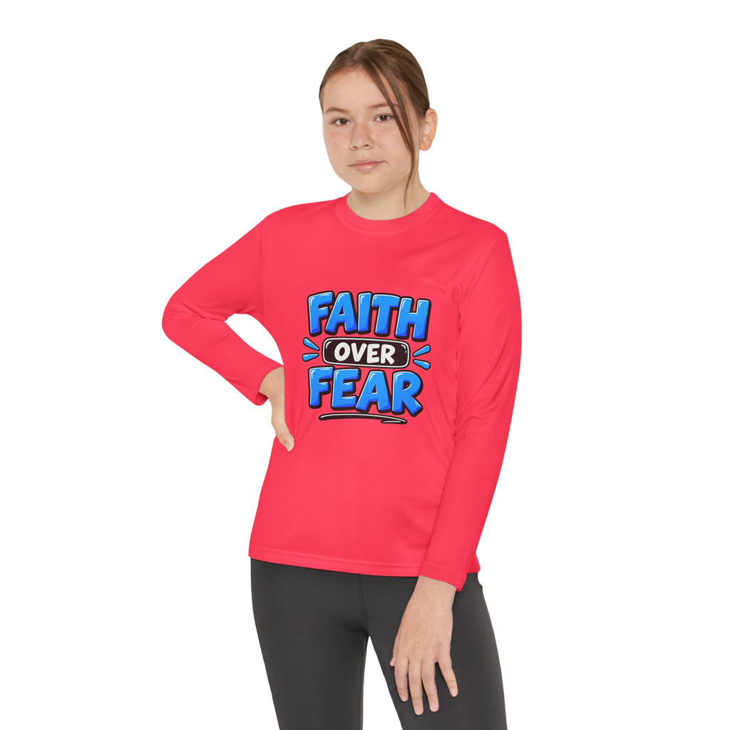 Faith Over Fear Youth Long Sleeve Tee — Good News Toons Graphic