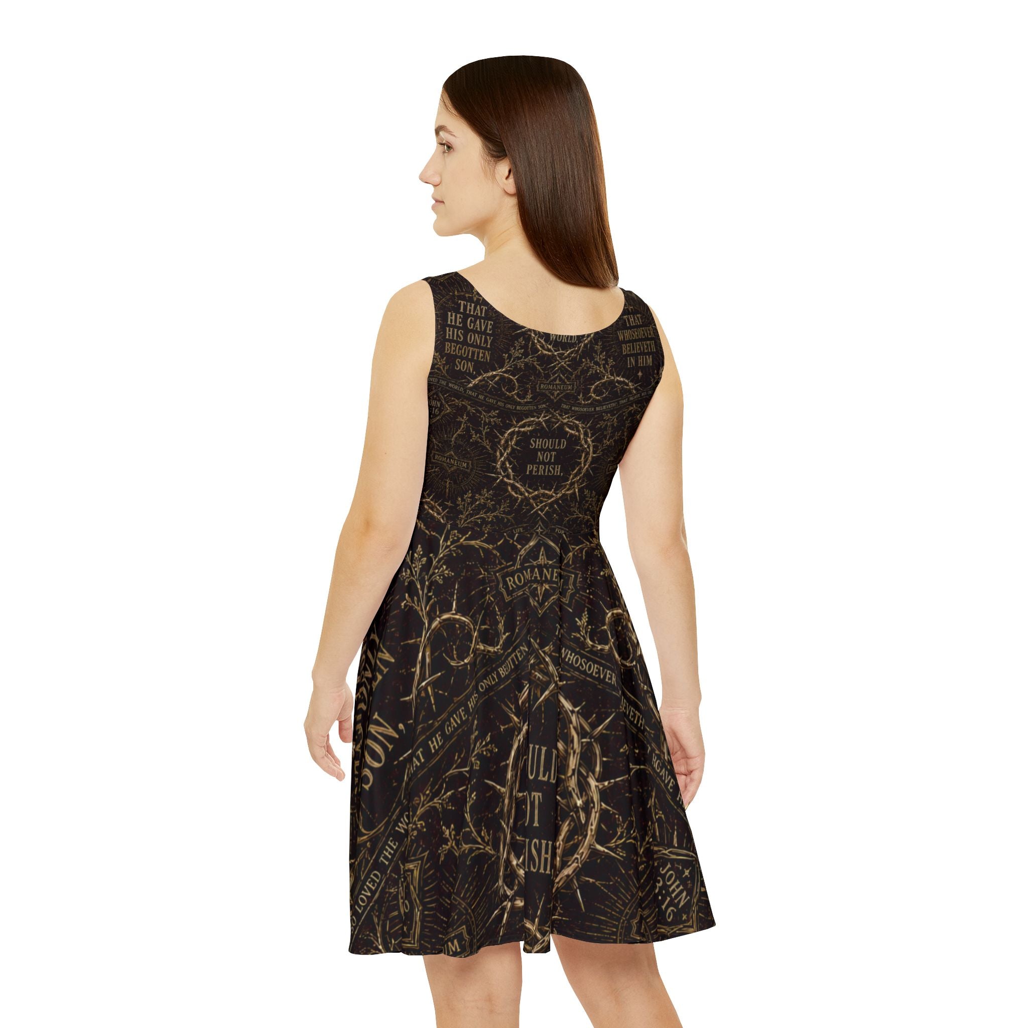 Vintage Gothic Script Skater Dress — Barbed Vine AOP