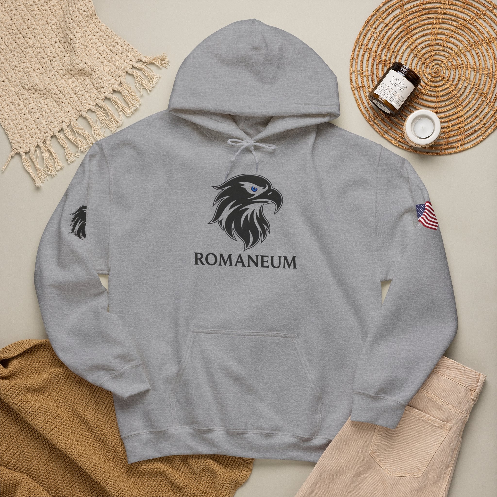 Romaneum Eagle Logo Hoodie | Romaneum School Crest, Patriotic Sleeve Design