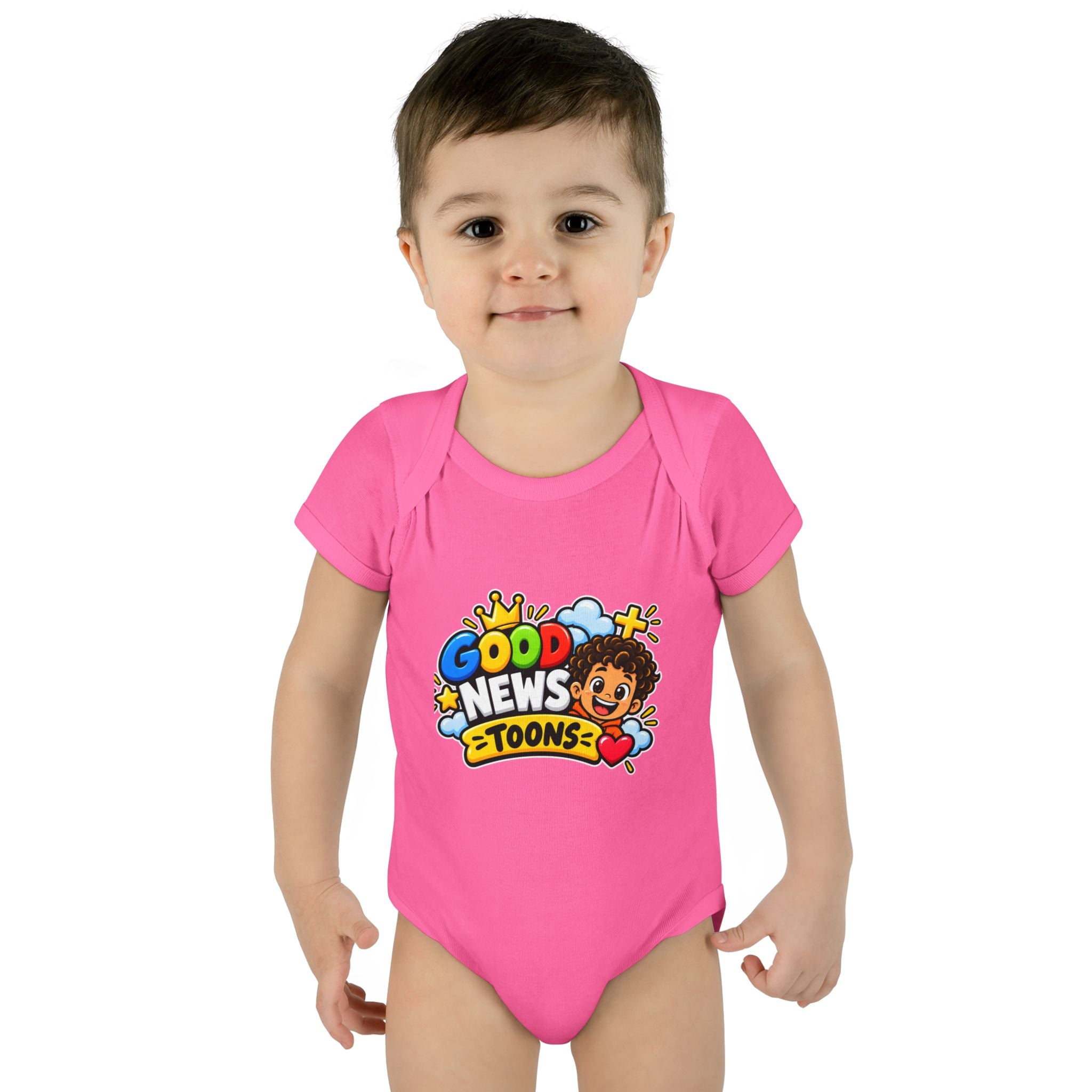 Infant Bodysuit — "Good News Toons" Colorful Cartoon Baby Onesie (Faithful Fun Truth)