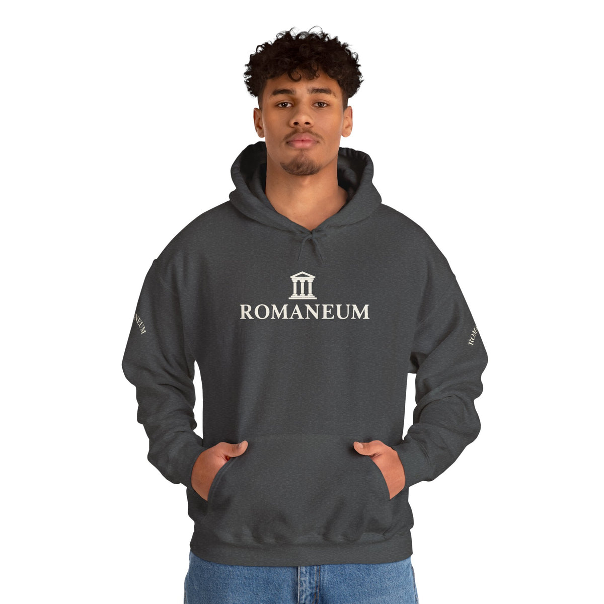 Romaneum Logo Hoodie – Classic Black Pullover with Roman Temple Design