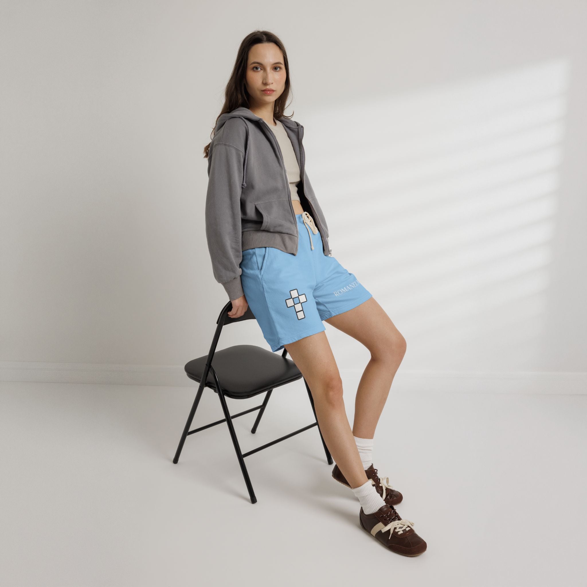 Romaneum Logo Fleece Sweat Shorts — Casual Athletic Lounge Shorts