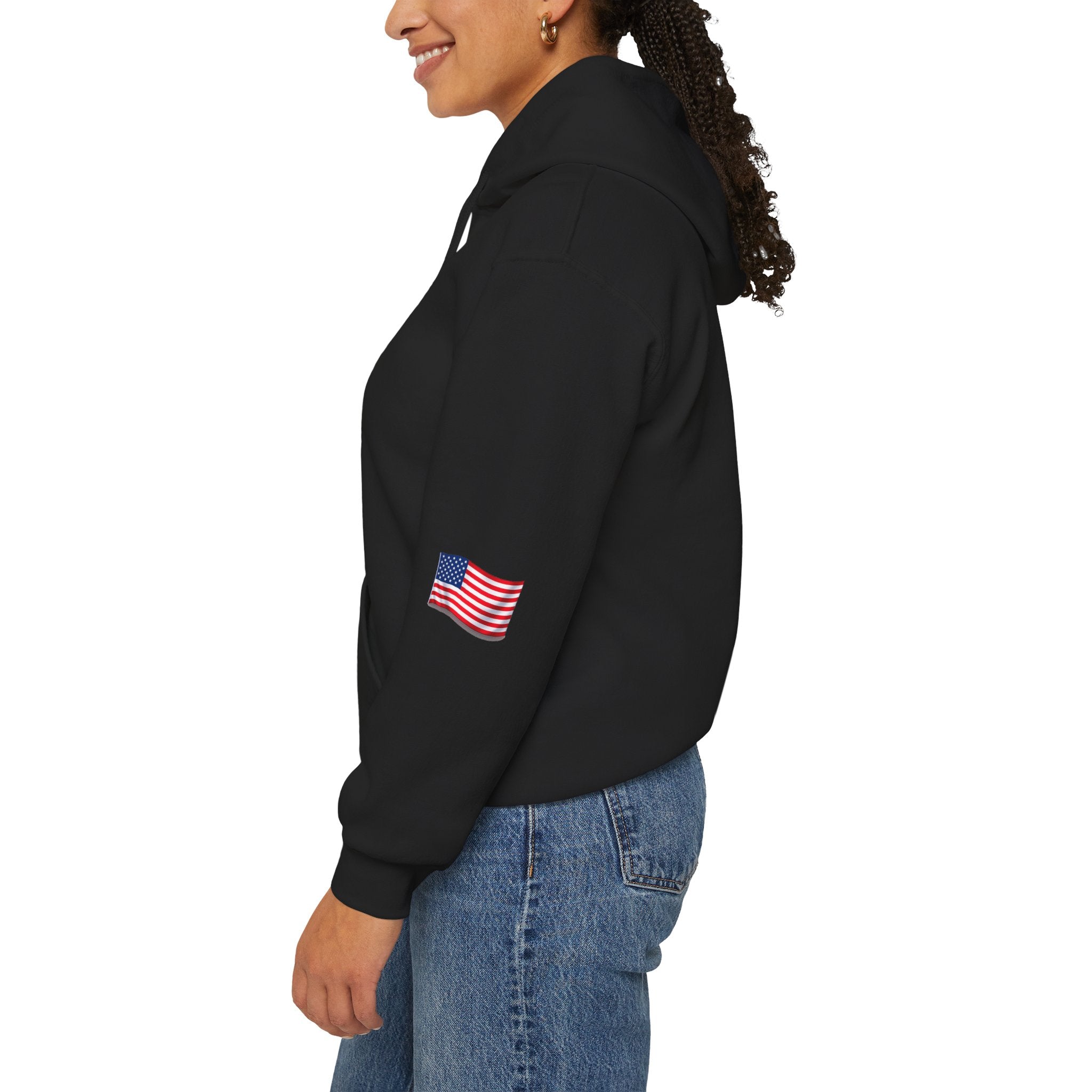 Romaneum God Bless America flag map Hoodie | American flag fireworks sleeve
