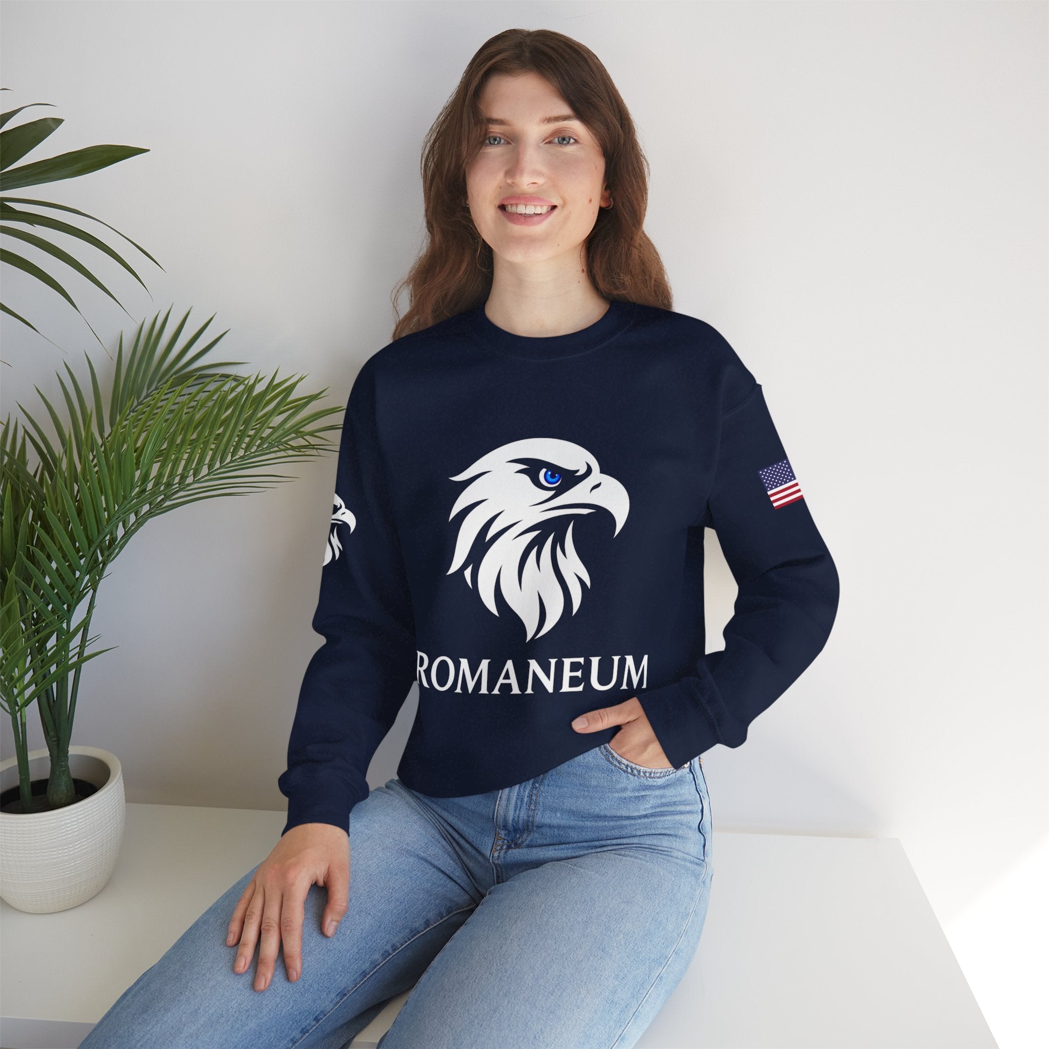 Romaneum eagle crest Crewneck sweatshirt | Romaneum logo, American flag sleeve