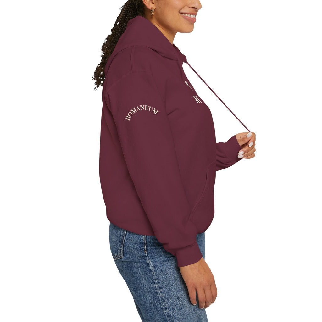 Romaneum Logo Hoodie – Classic Black Pullover with Roman Temple Design