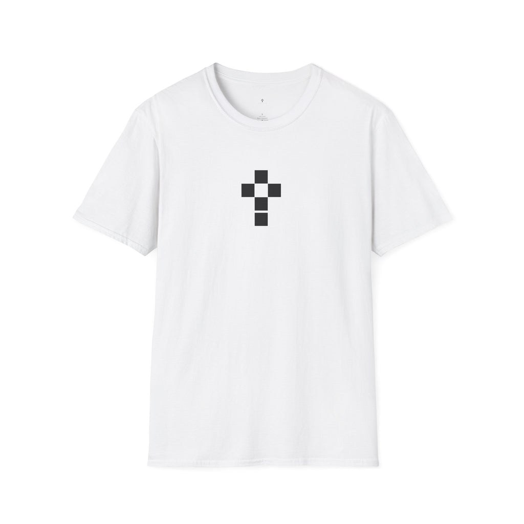 Romaneum Minimal Pixel Cross T-Shirt | Small Black Geometric Cross