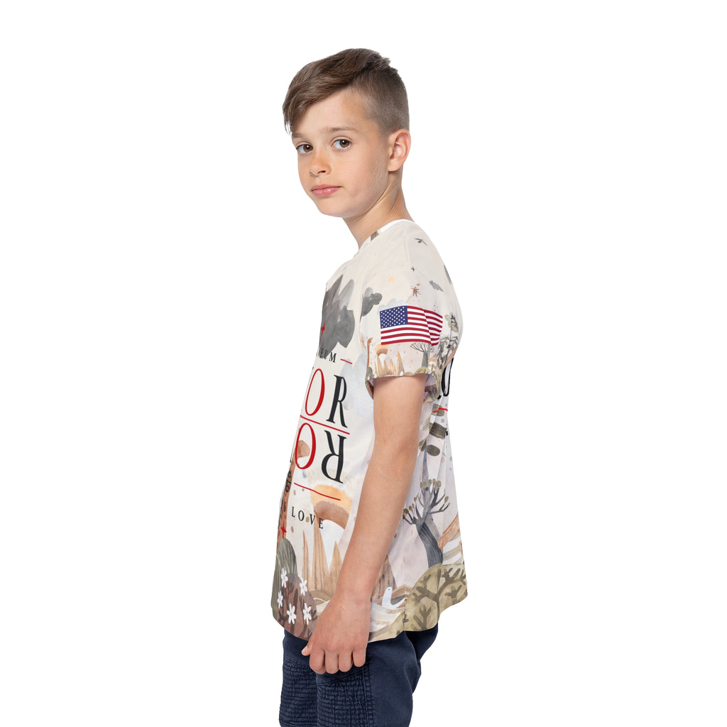 Kids All-Over Print Jersey — 'Amor Roma / God Is Love' Romaneum Sports Tee