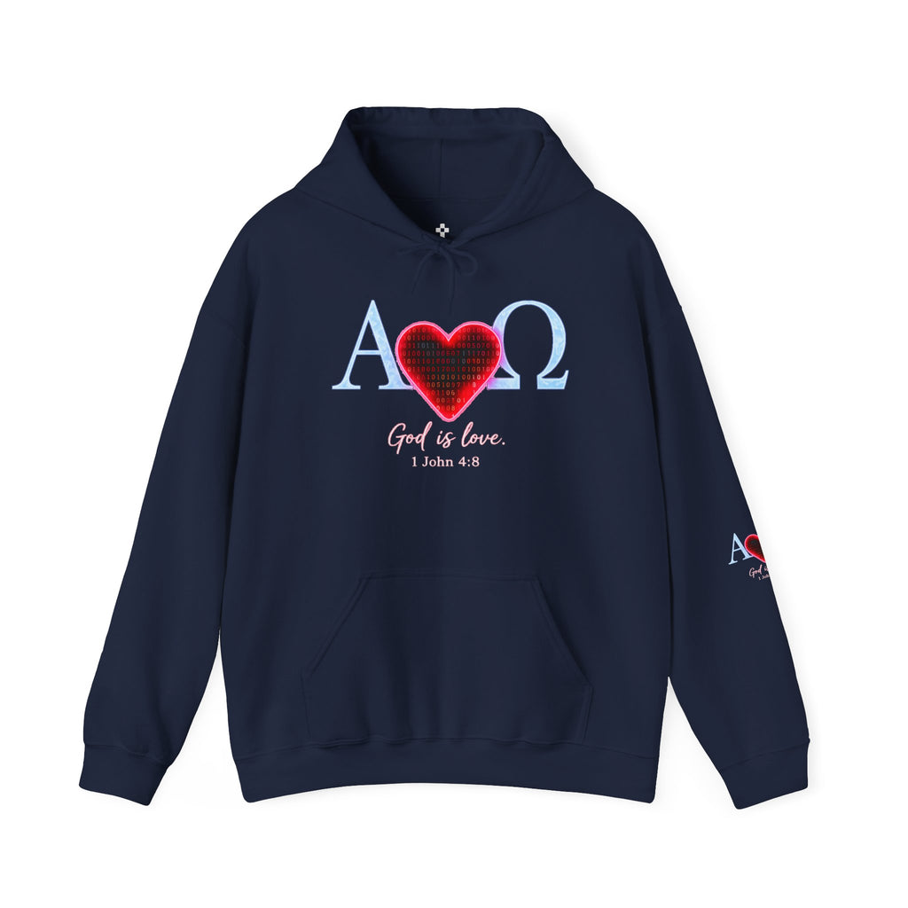 Romaneum Alpha Omega Heart Hoodie | God is Love 1 John 4:8 Christian Hoodie