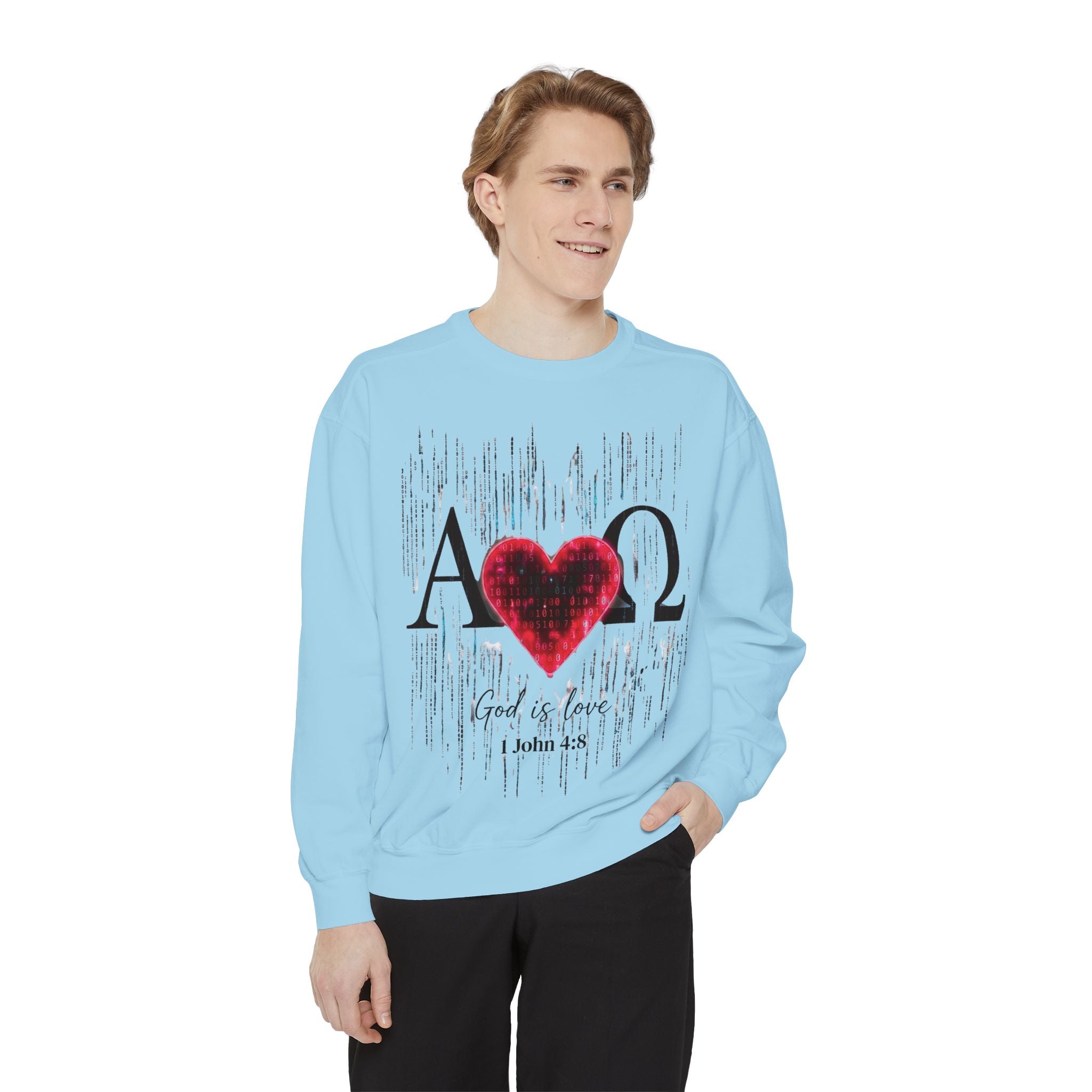 Alpha Omega Heart design sweatshirt | God is Love 1 John 4:8 RomanEum
