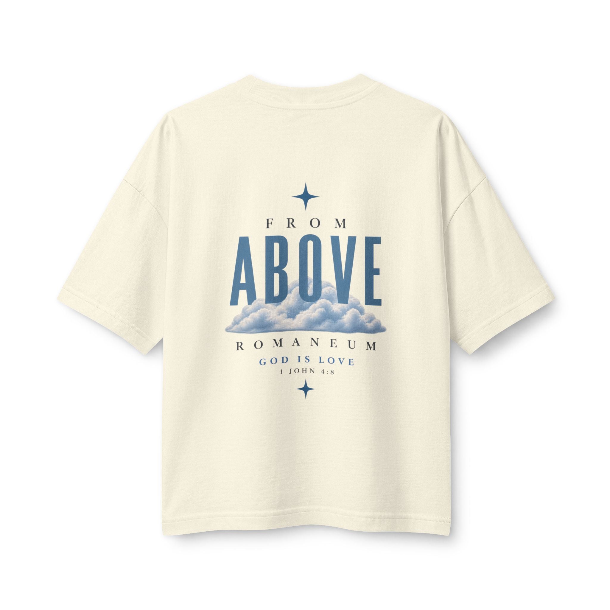 Amor Roma Christian Tee — "Above" Cloud Back Graphic