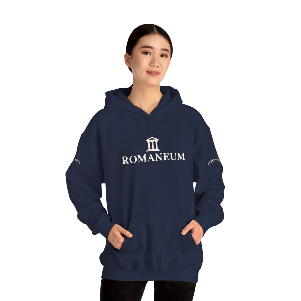 Romaneum Logo Hoodie – Classic Black Pullover with Roman Temple Design