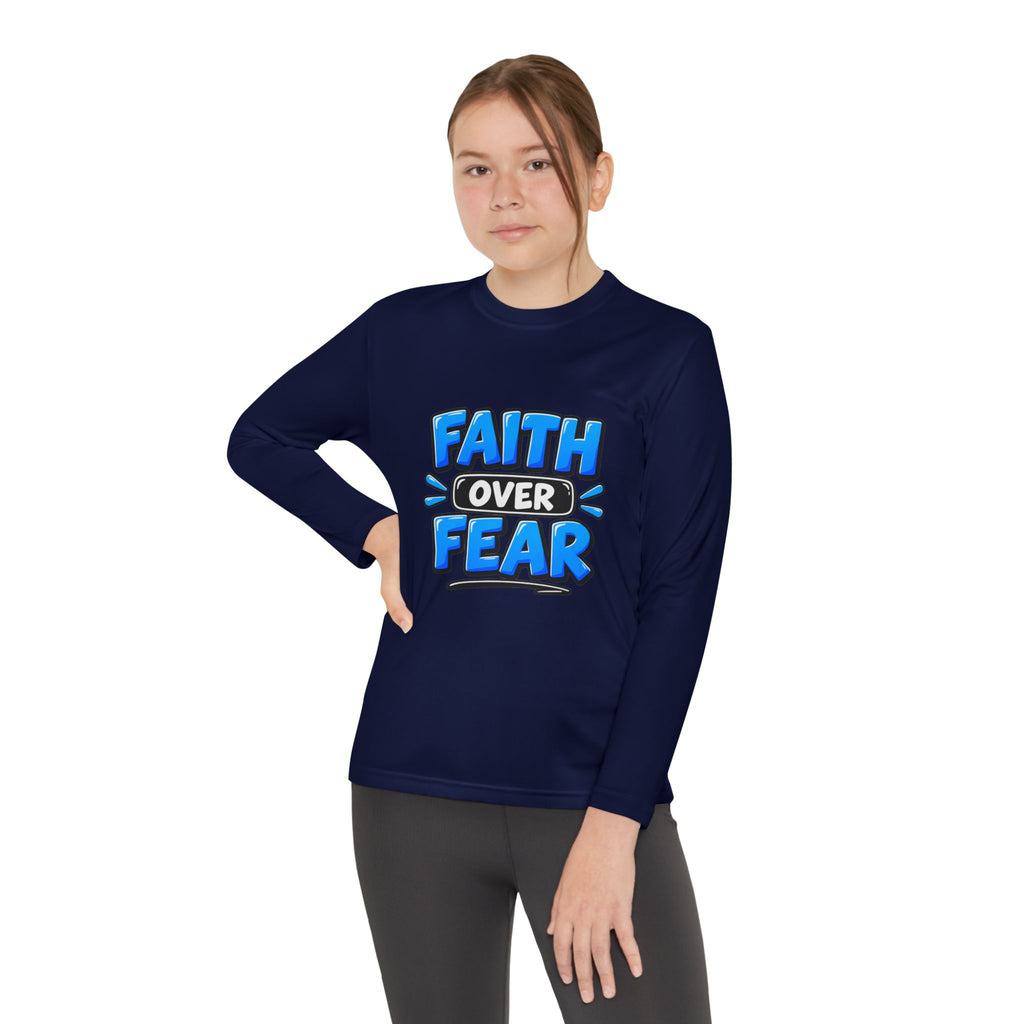 Faith Over Fear Youth Long Sleeve Tee — Good News Toons Graphic