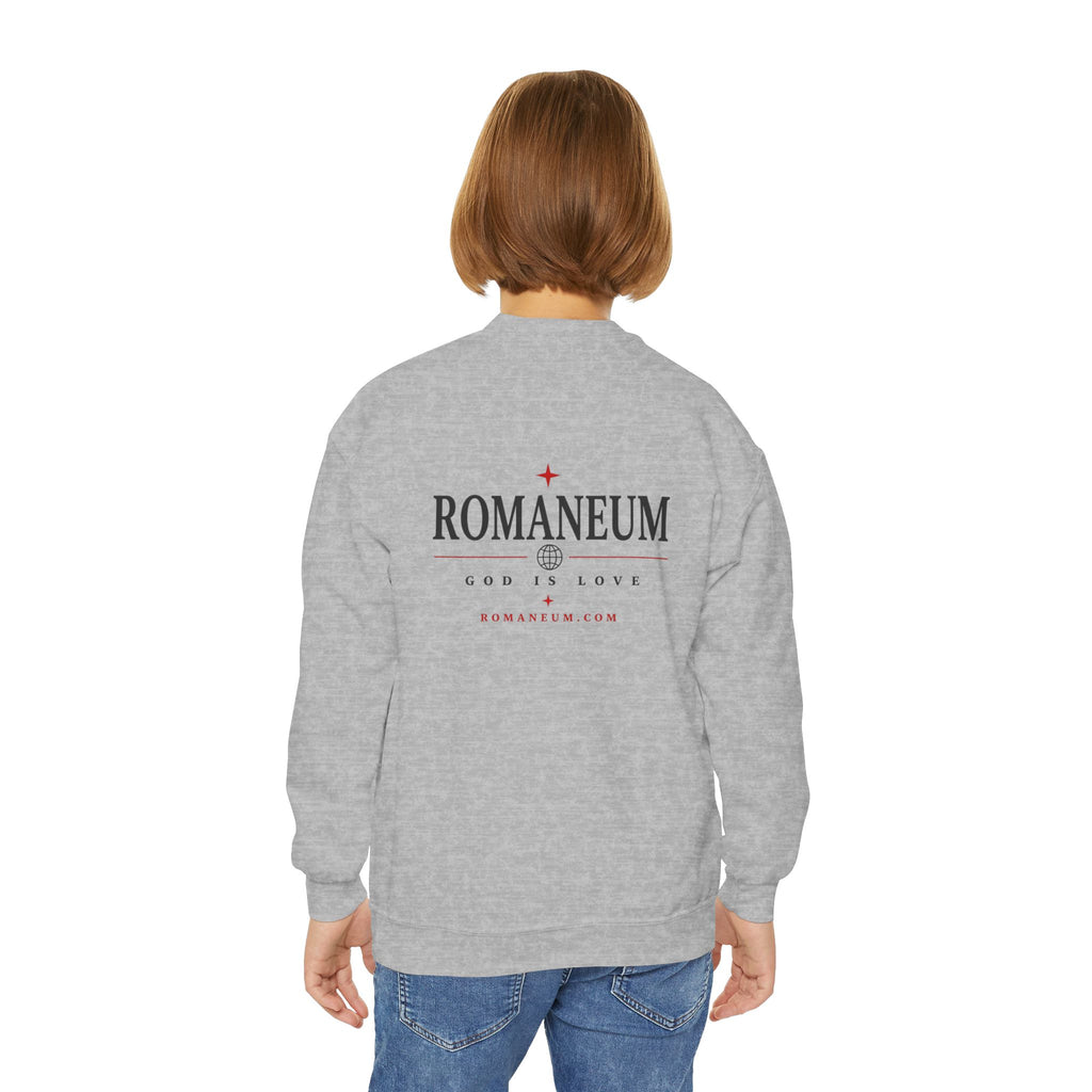 Romaneum Amor Crewneck Sweatshirt — “AMOR/ROMA” God Is Love Youth Pullover